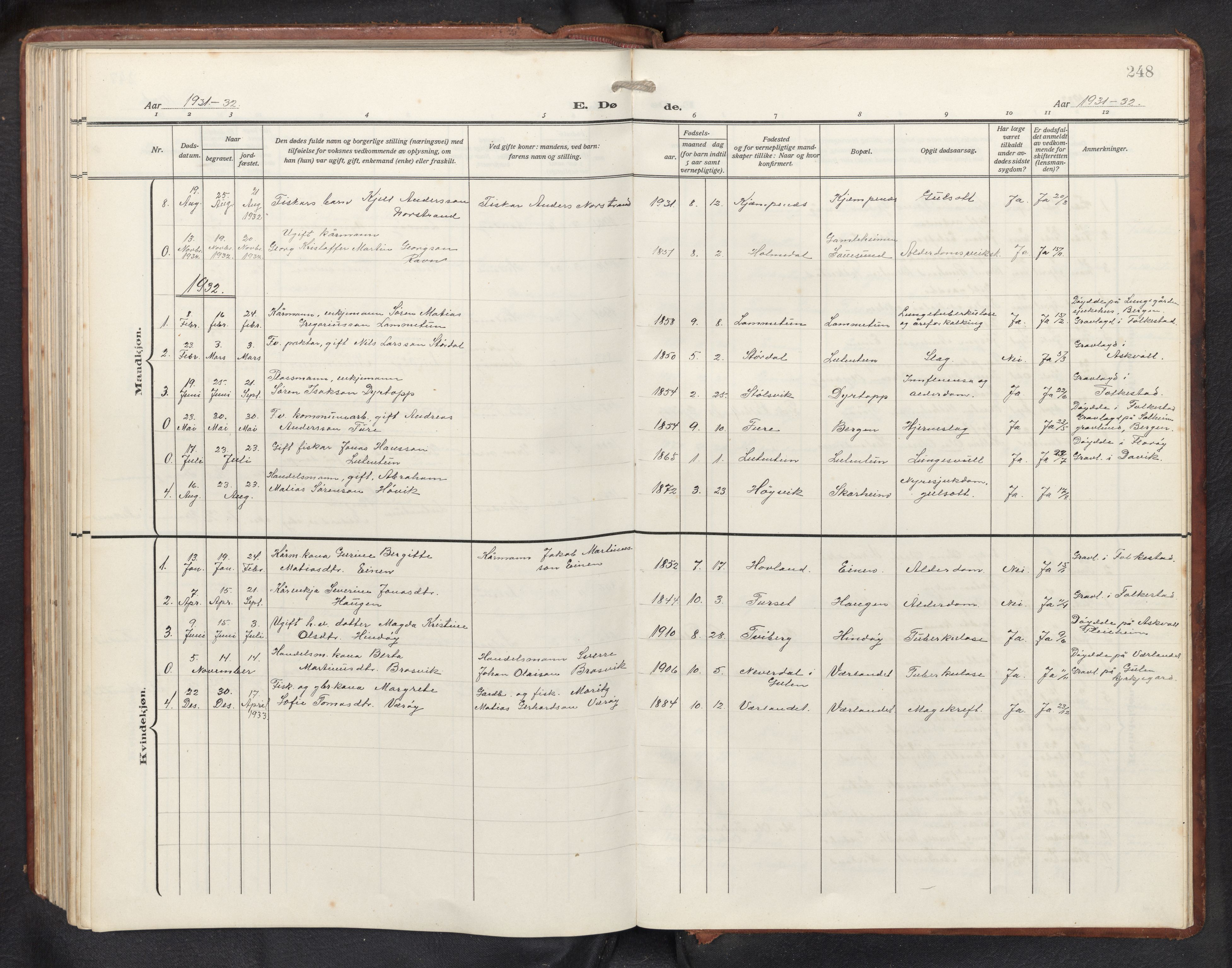 Askvoll sokneprestembete, AV/SAB-A-79501/H/Hab/Habb/L0002: Klokkerbok nr. B 2, 1910-1947, s. 247b-248a