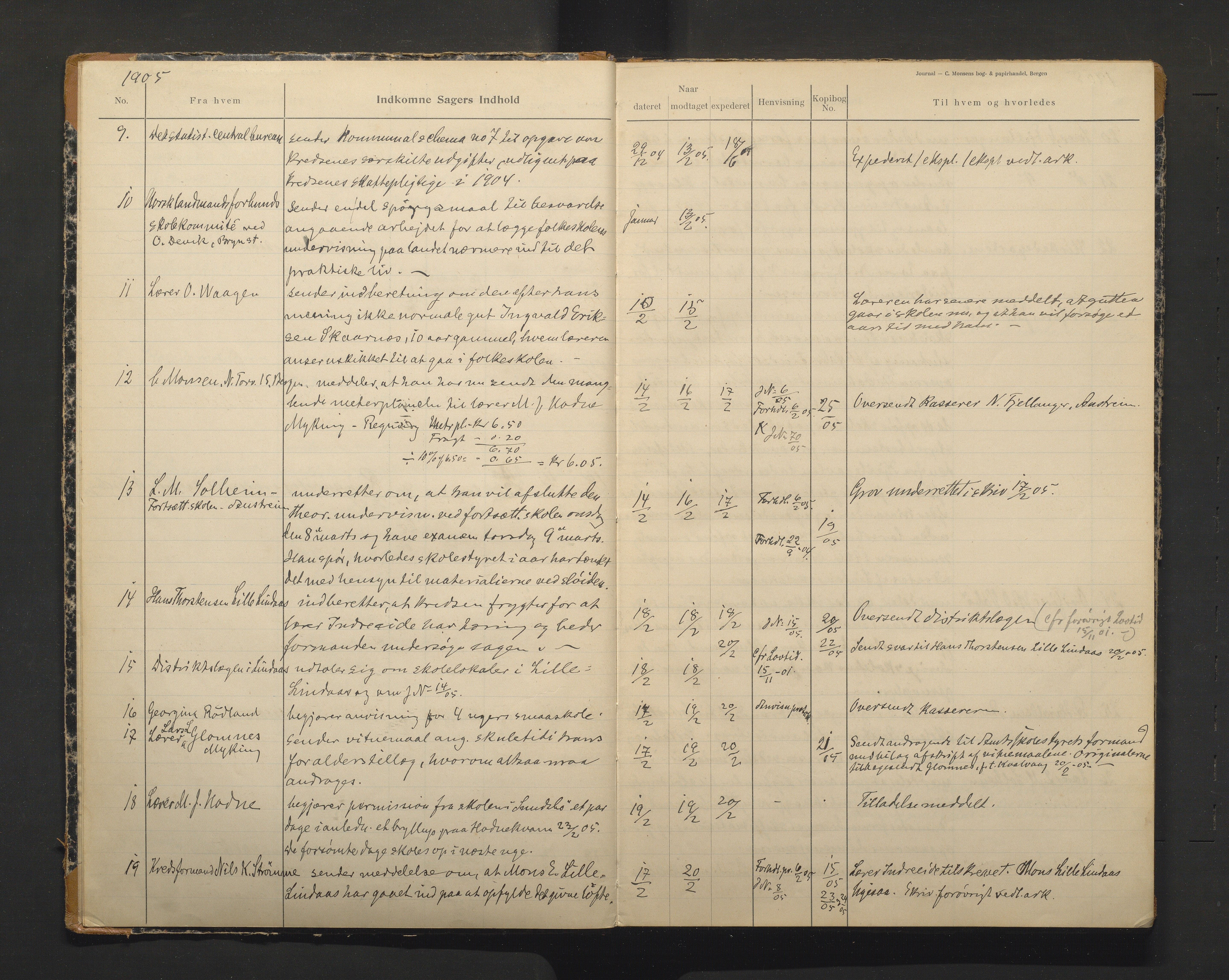 Lindås kommune. Skulestyret, IKAH/1263-211/C/Ca/L0002: Postjournal for Lindås skulestyre, 1905-1908