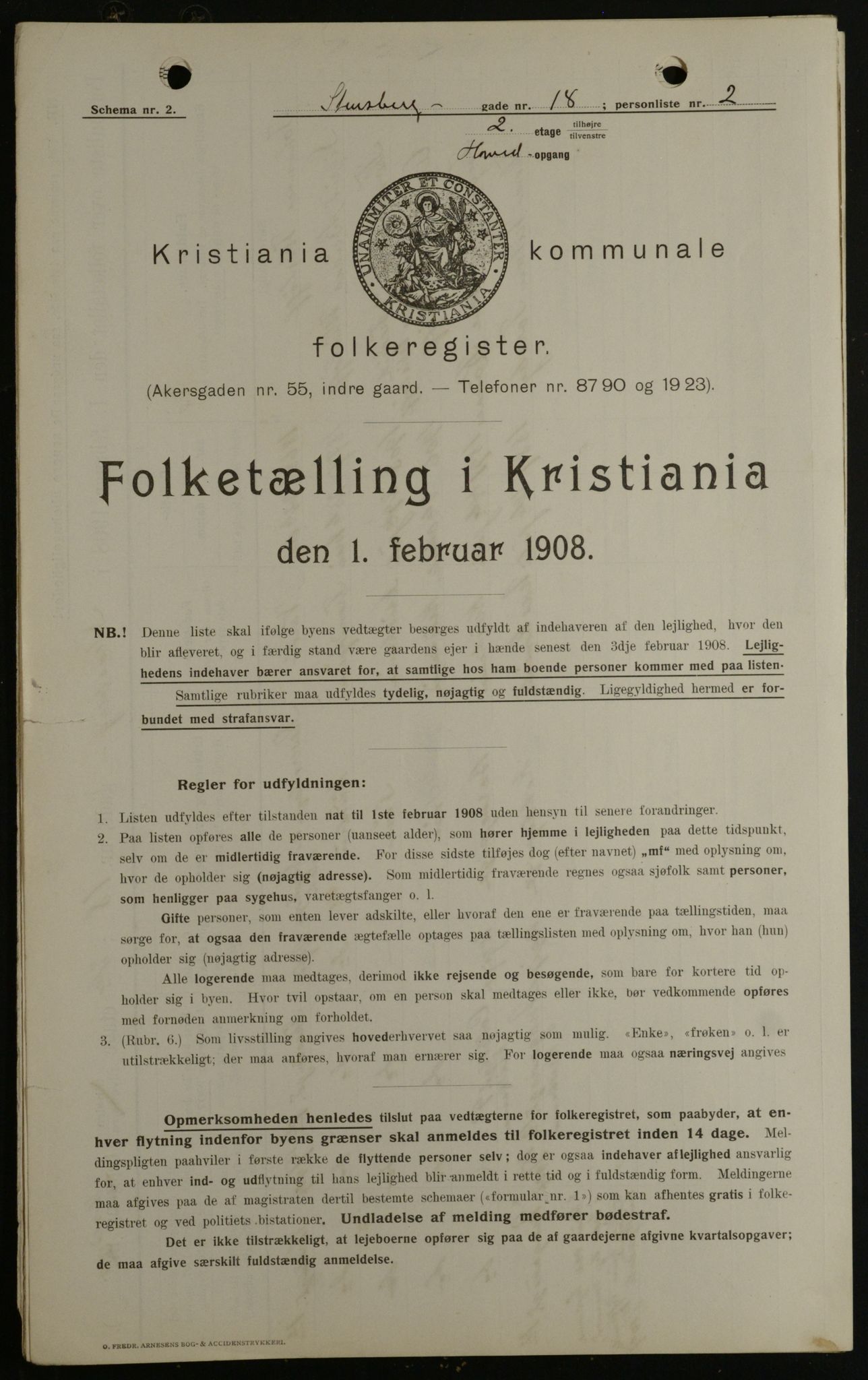 OBA, Kommunal folketelling 1.2.1908 for Kristiania kjøpstad, 1908, s. 91255