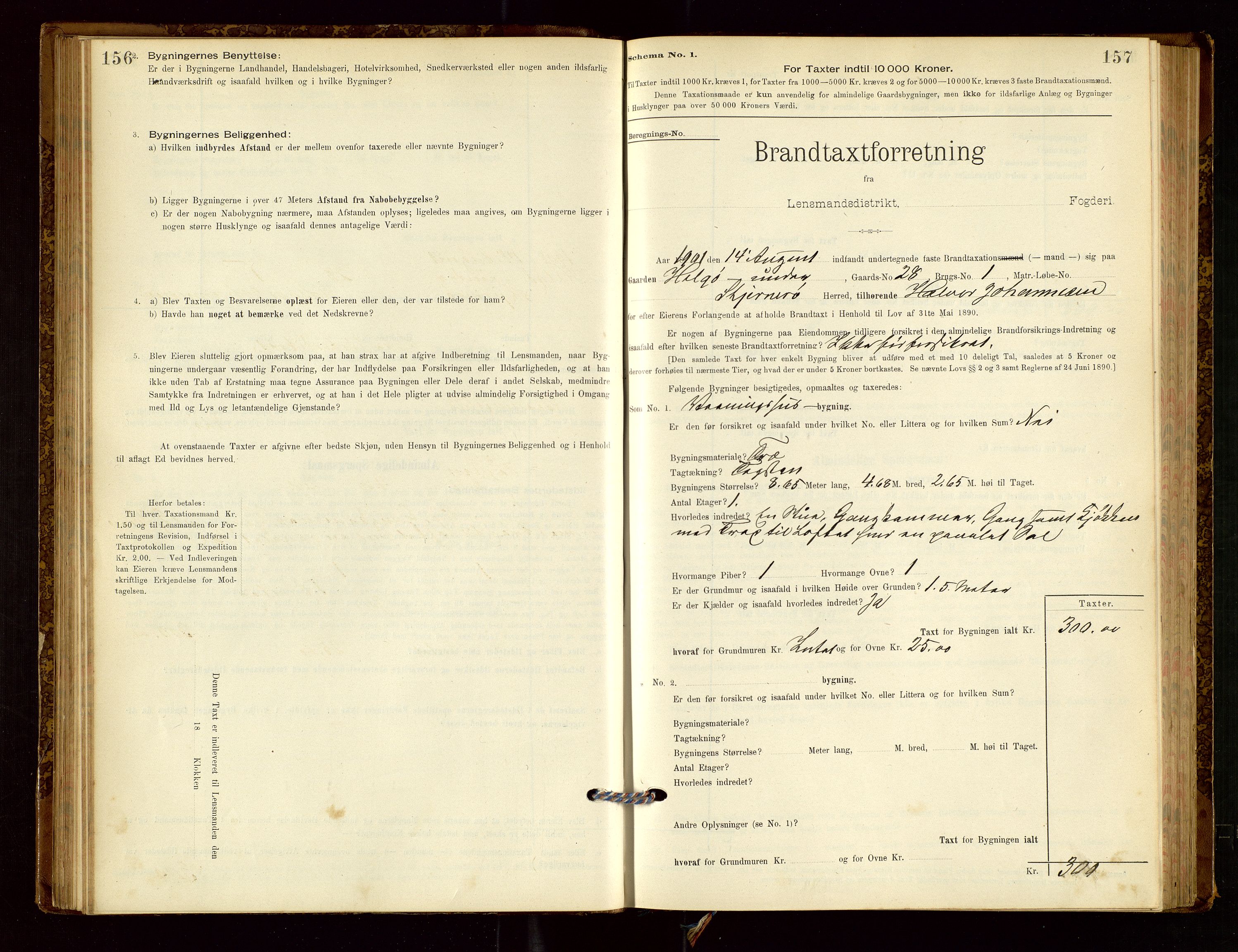 Nedstrand lensmannskontor, AV/SAST-A-100236/Gob/L0001: "Brandtaxationsprotokol for Nerstrand Lensmandsdistrikt Ryfylke fogderi", 1895-1915, s. 156-157