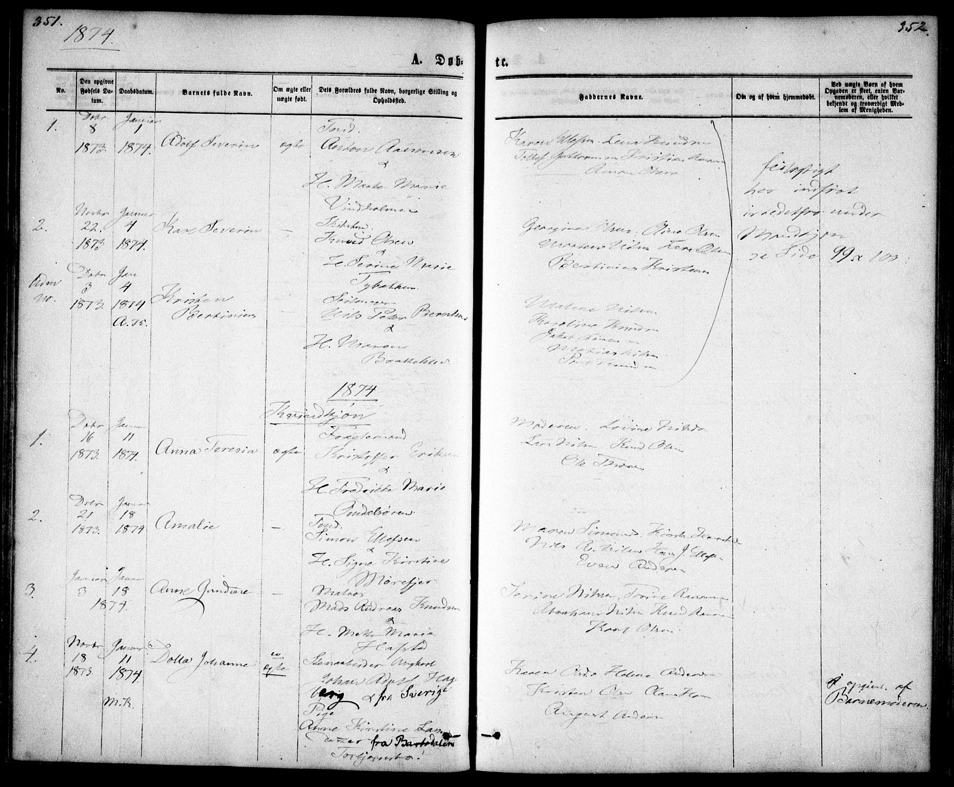 Tromøy sokneprestkontor, SAK/1111-0041/F/Fa/L0008: Ministerialbok nr. A 8, 1870-1877, s. 351-352