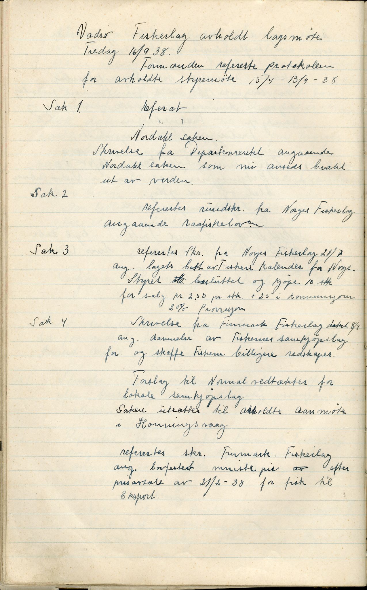 Vadsø Fiskarlag, FMFB/A-1016/A/L0001: Protokoll for styremøtene, 1926-1952, s. 83