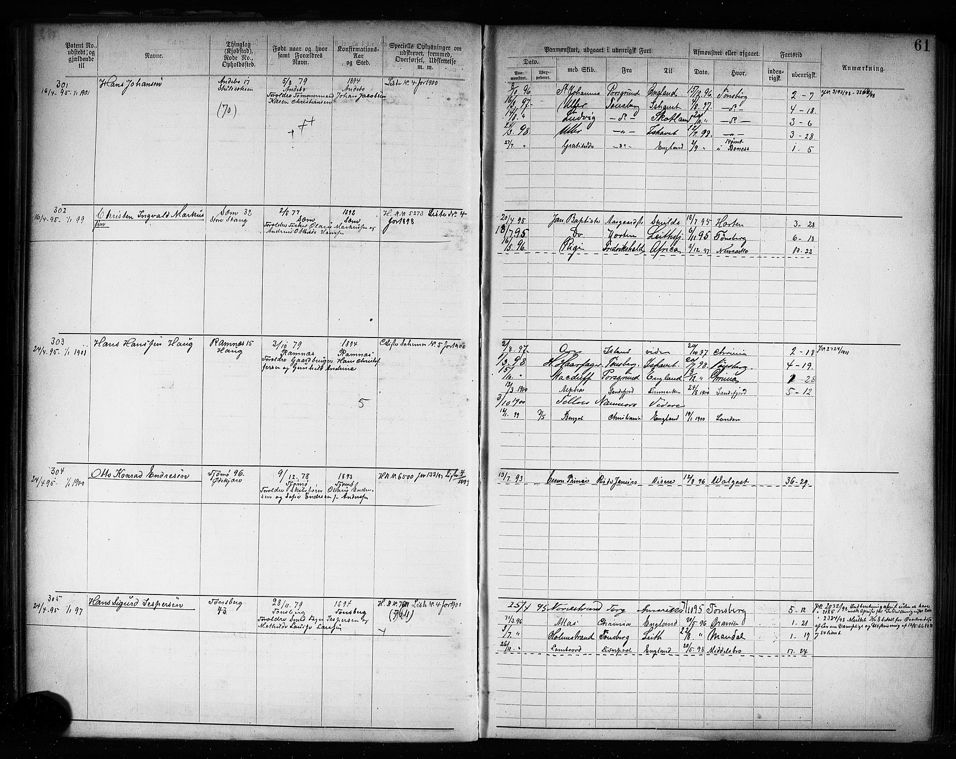 Tønsberg innrulleringskontor, SAKO/A-786/F/Fb/L0008: Annotasjonsrulle Patent nr. 1-2405, 1894-1904, s. 62