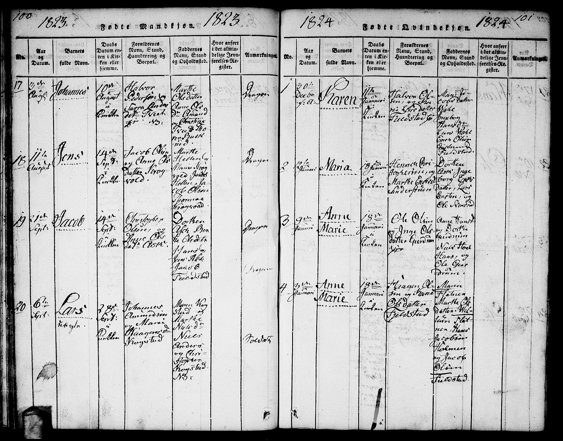 Gjerdrum prestekontor Kirkebøker, AV/SAO-A-10412b/F/Fa/L0004: Ministerialbok nr. I 4, 1816-1836, s. 100-101