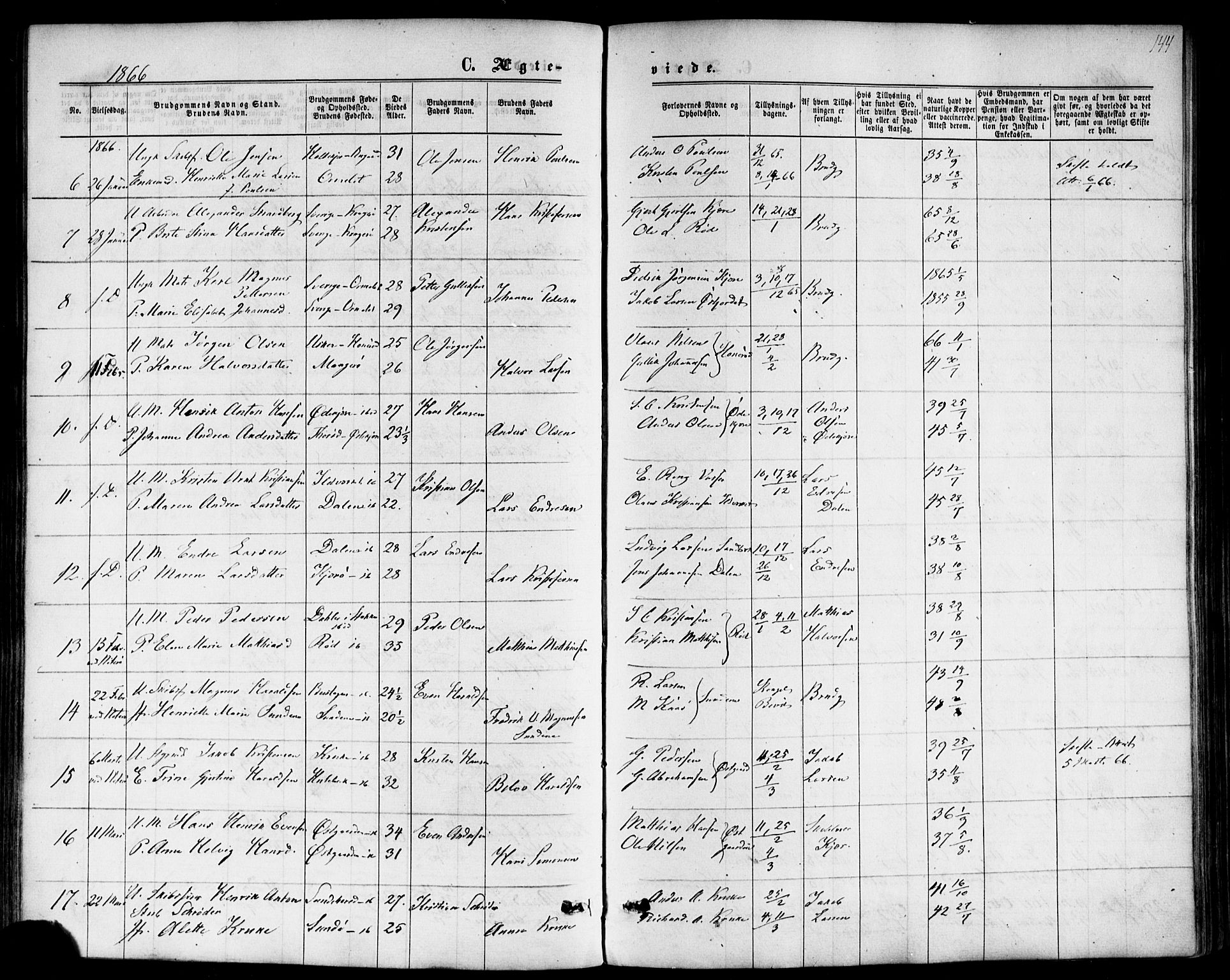 Nøtterøy kirkebøker, AV/SAKO-A-354/F/Fb/L0001: Ministerialbok nr. II 1, 1865-1878, s. 144