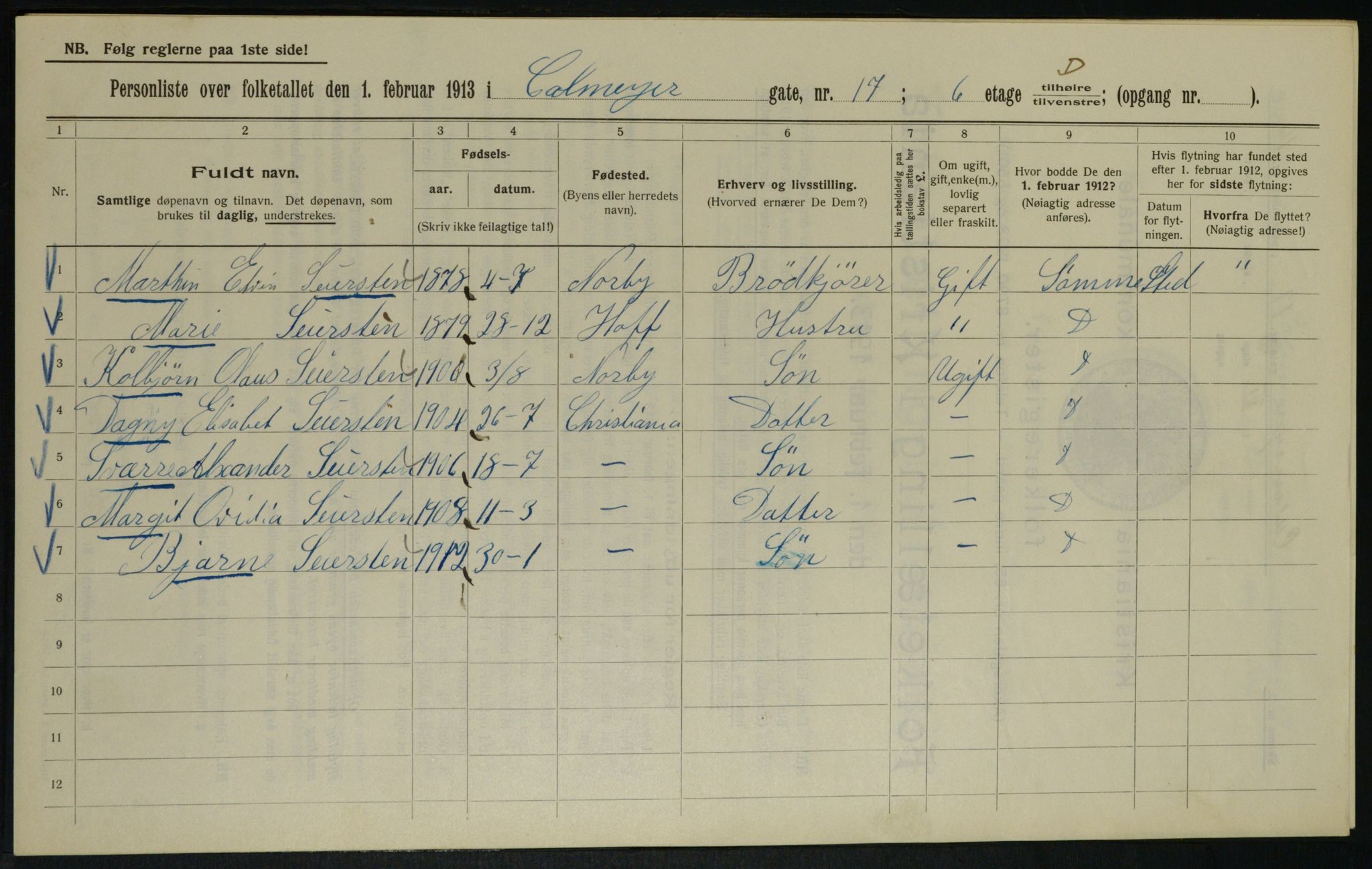 OBA, Kommunal folketelling 1.2.1913 for Kristiania, 1913, s. 11569