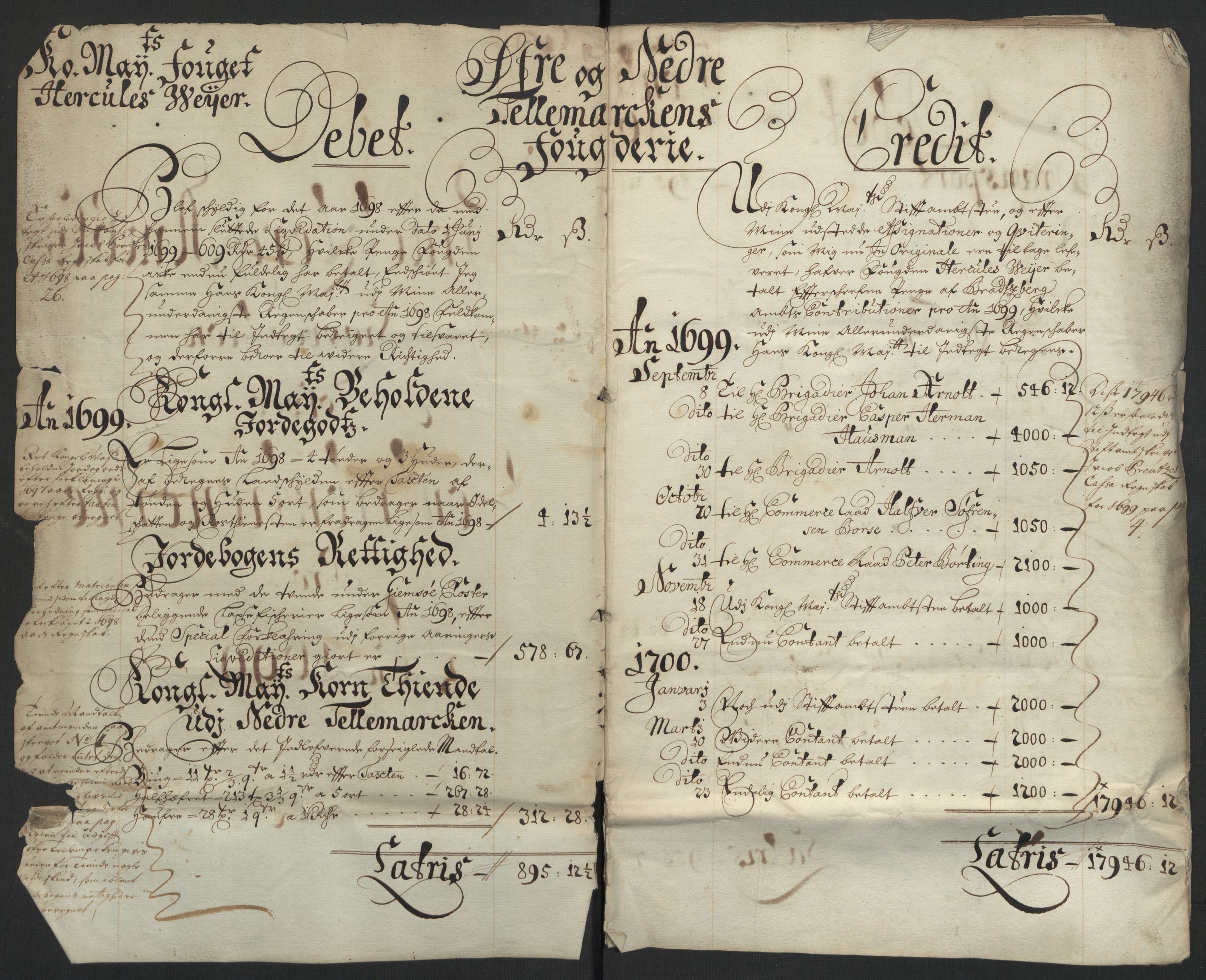 Rentekammeret inntil 1814, Reviderte regnskaper, Fogderegnskap, RA/EA-4092/R36/L2100: Fogderegnskap Øvre og Nedre Telemark og Bamble, 1699, s. 4