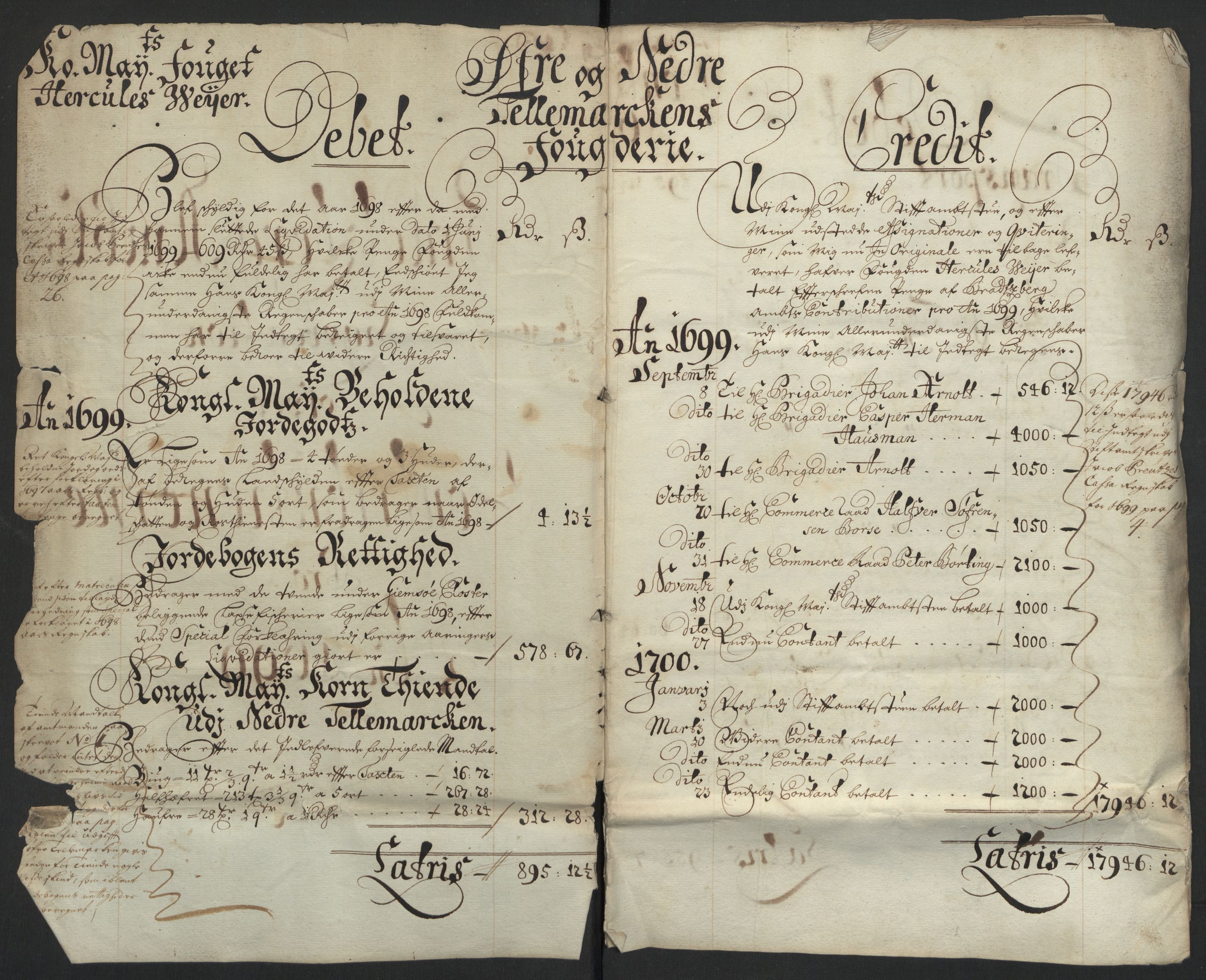 Rentekammeret inntil 1814, Reviderte regnskaper, Fogderegnskap, AV/RA-EA-4092/R36/L2100: Fogderegnskap Øvre og Nedre Telemark og Bamble, 1699, s. 4