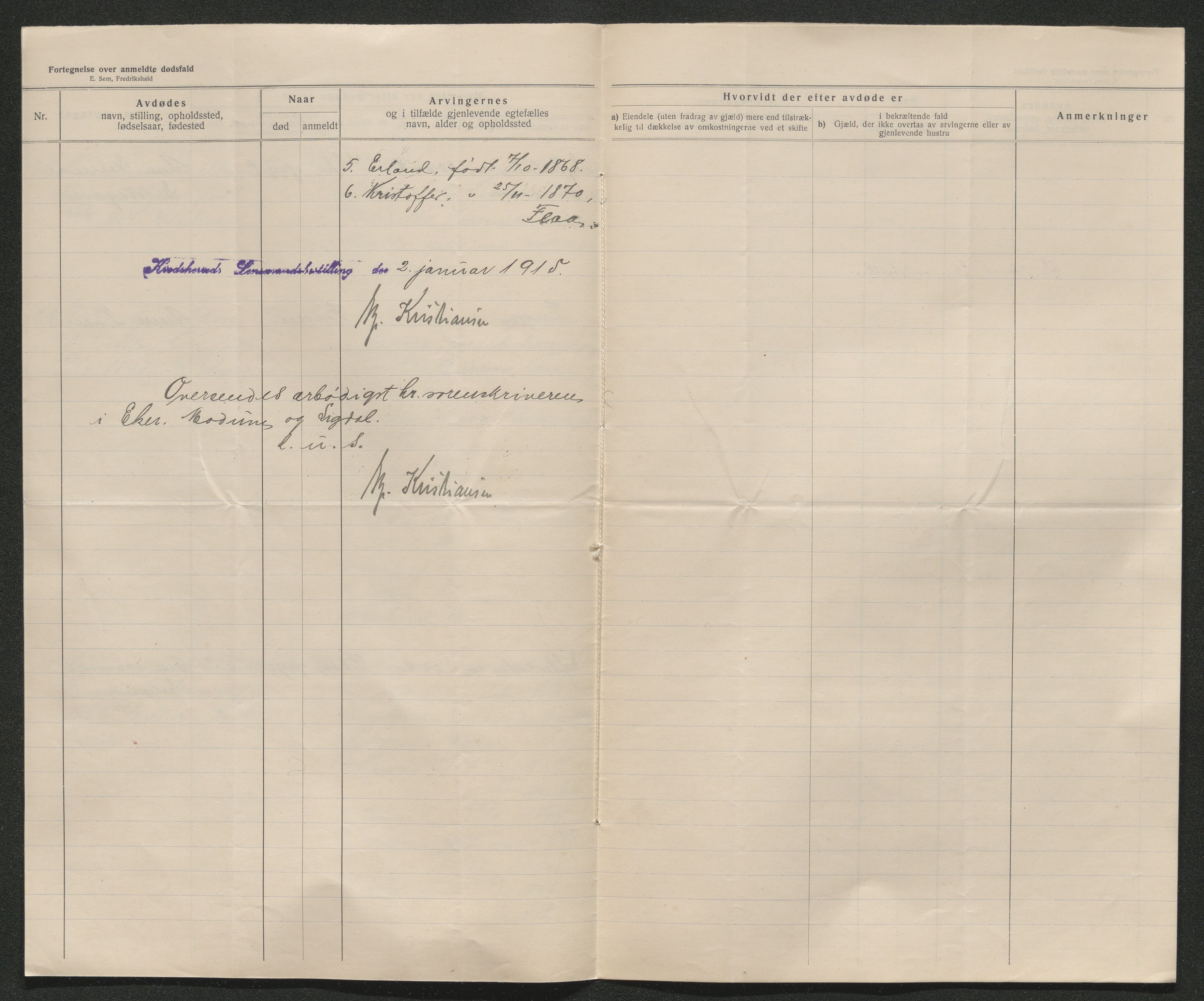 Eiker, Modum og Sigdal sorenskriveri, AV/SAKO-A-123/H/Ha/Hab/L0037: Dødsfallsmeldinger, 1914-1915, s. 633