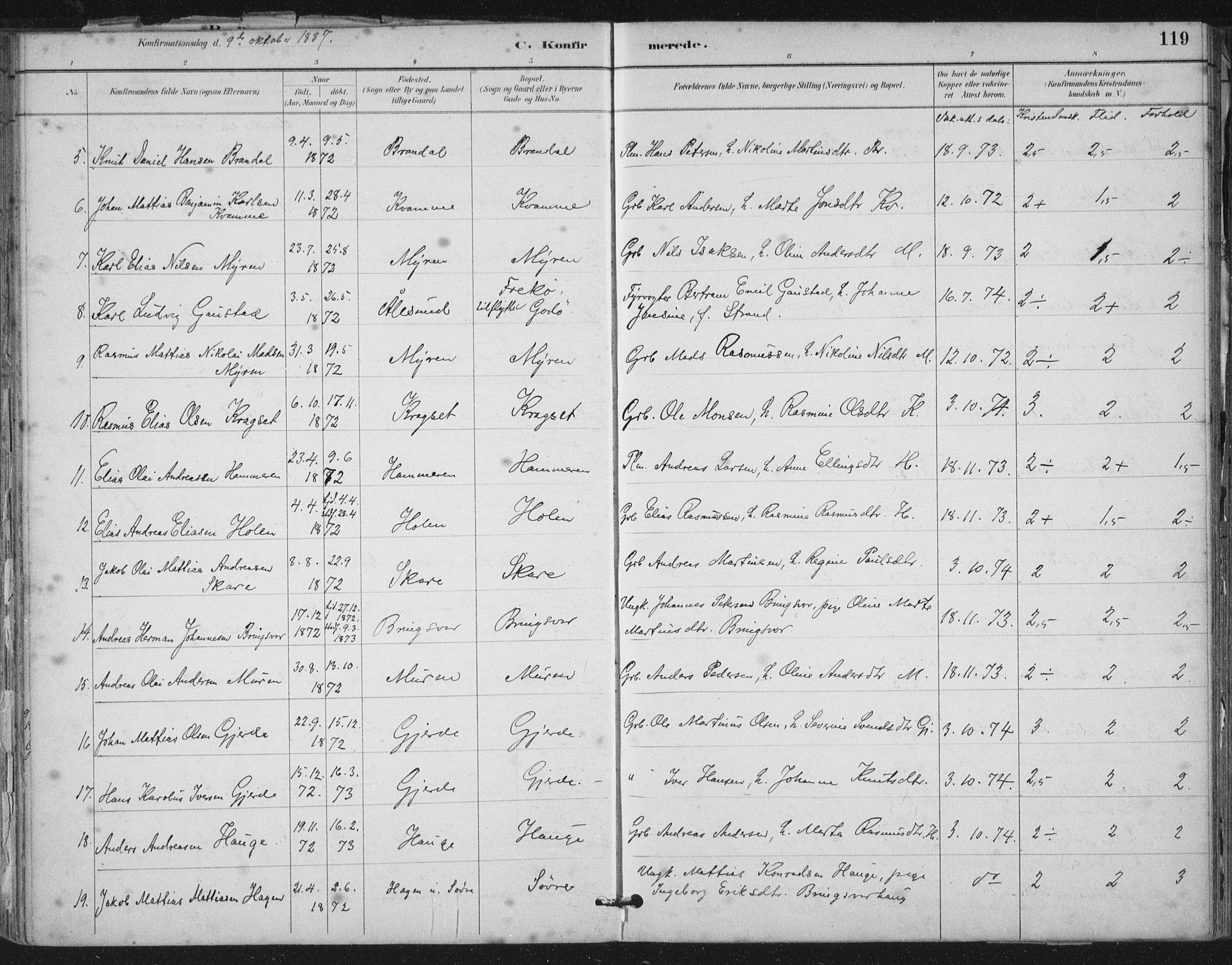 Ministerialprotokoller, klokkerbøker og fødselsregistre - Møre og Romsdal, SAT/A-1454/503/L0037: Ministerialbok nr. 503A05, 1884-1900, s. 119