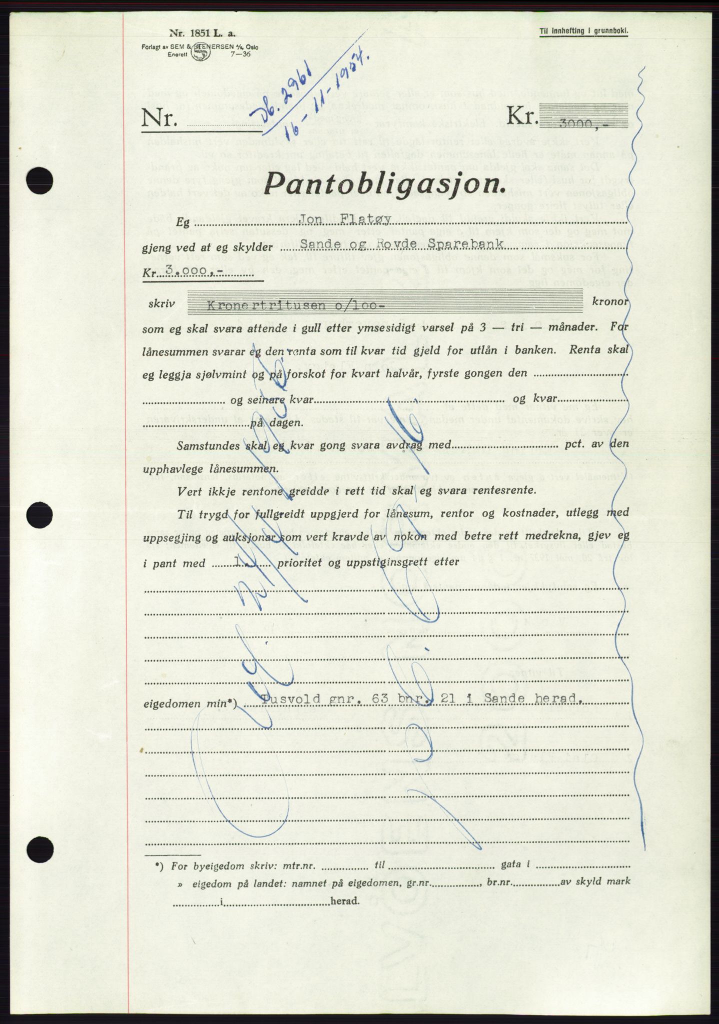 Søre Sunnmøre sorenskriveri, AV/SAT-A-4122/1/2/2C/L0126: Pantebok nr. 14B, 1954-1955, Dagboknr: 2961/1954