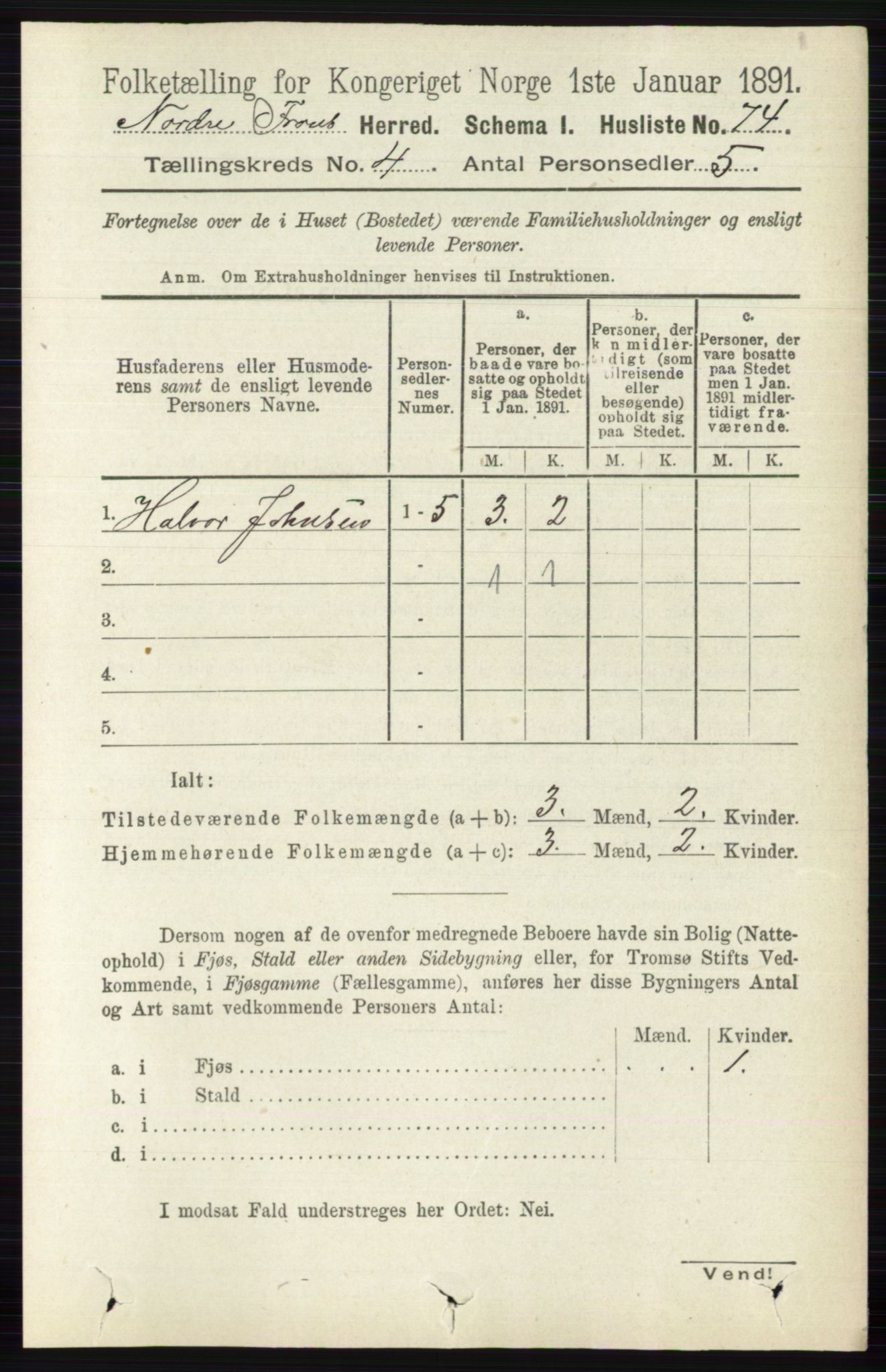 RA, Folketelling 1891 for 0518 Nord-Fron herred, 1891, s. 1457