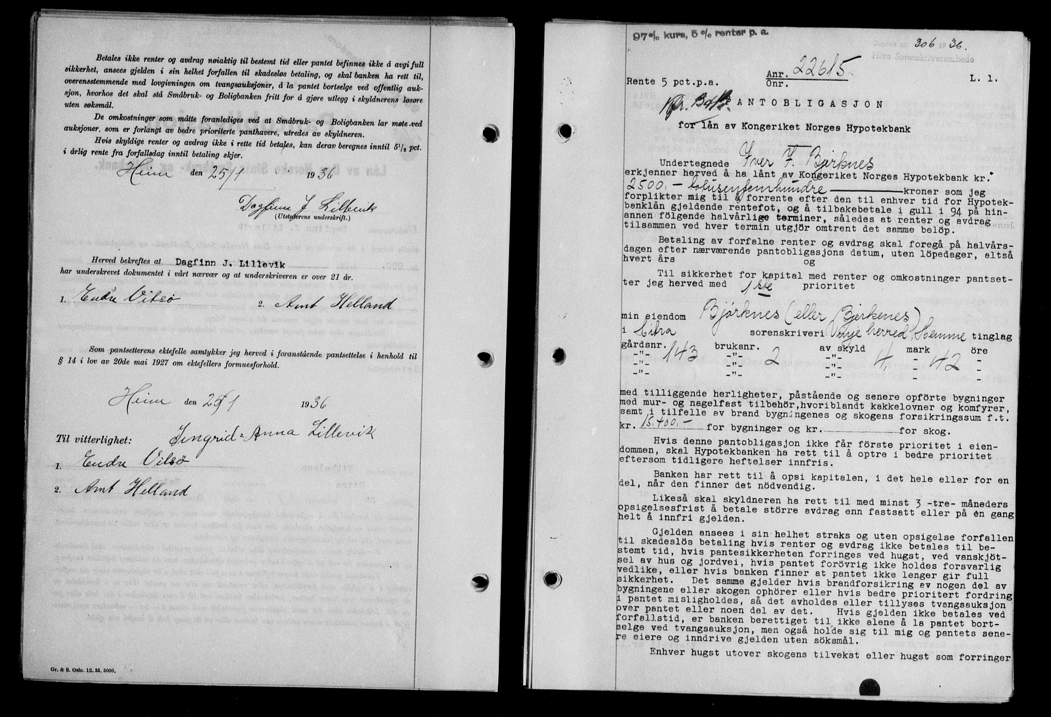 Hitra sorenskriveri, AV/SAT-A-0018/2/2C/2Ca/L0028: Pantebok nr. B-1, 1936-1939, Dagboknr: 306/1936