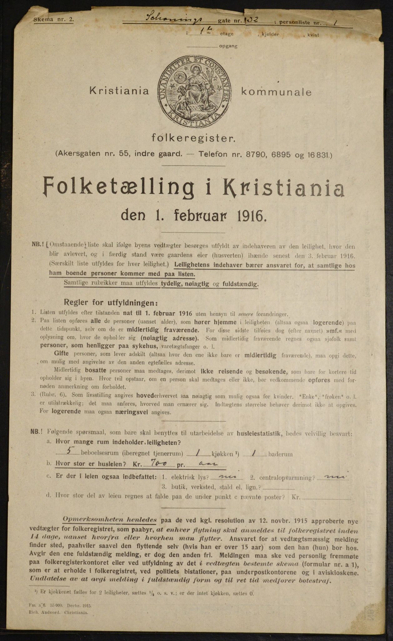 OBA, Kommunal folketelling 1.2.1916 for Kristiania, 1916, s. 96100