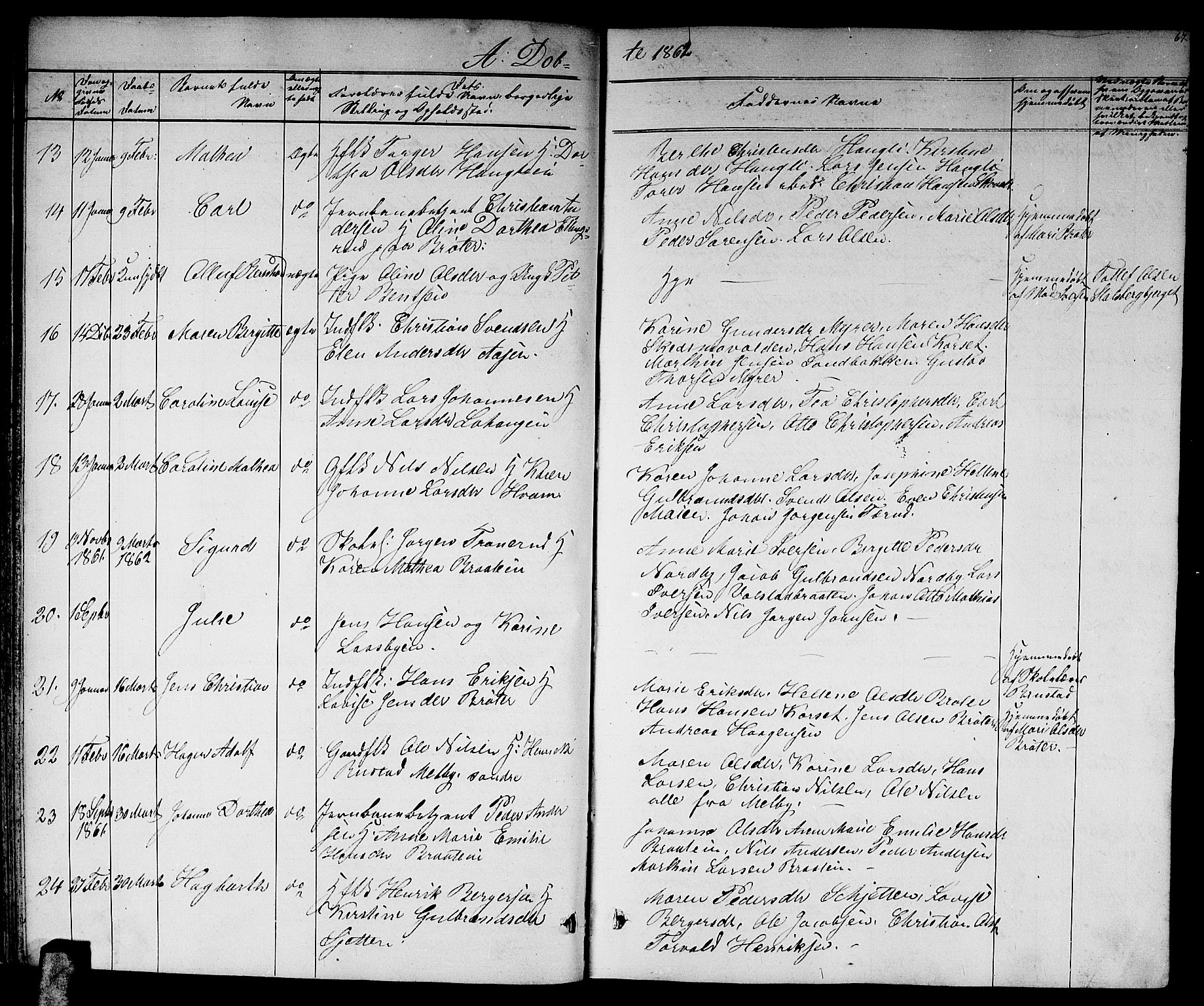 Skedsmo prestekontor Kirkebøker, AV/SAO-A-10033a/G/Ga/L0002: Klokkerbok nr. I 2, 1855-1872, s. 67