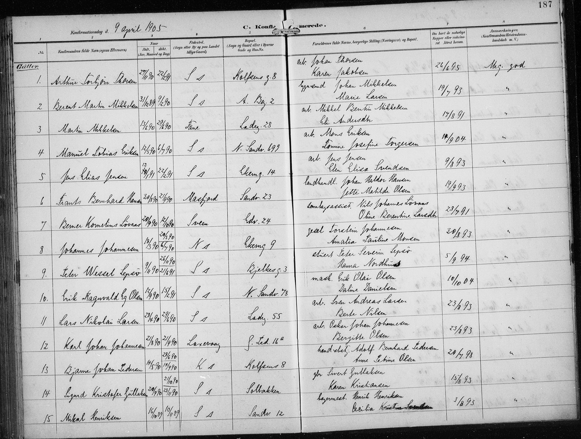 Sandviken Sokneprestembete, AV/SAB-A-77601/H/Ha/L0010: Ministerialbok nr. C 1, 1895-1905, s. 187