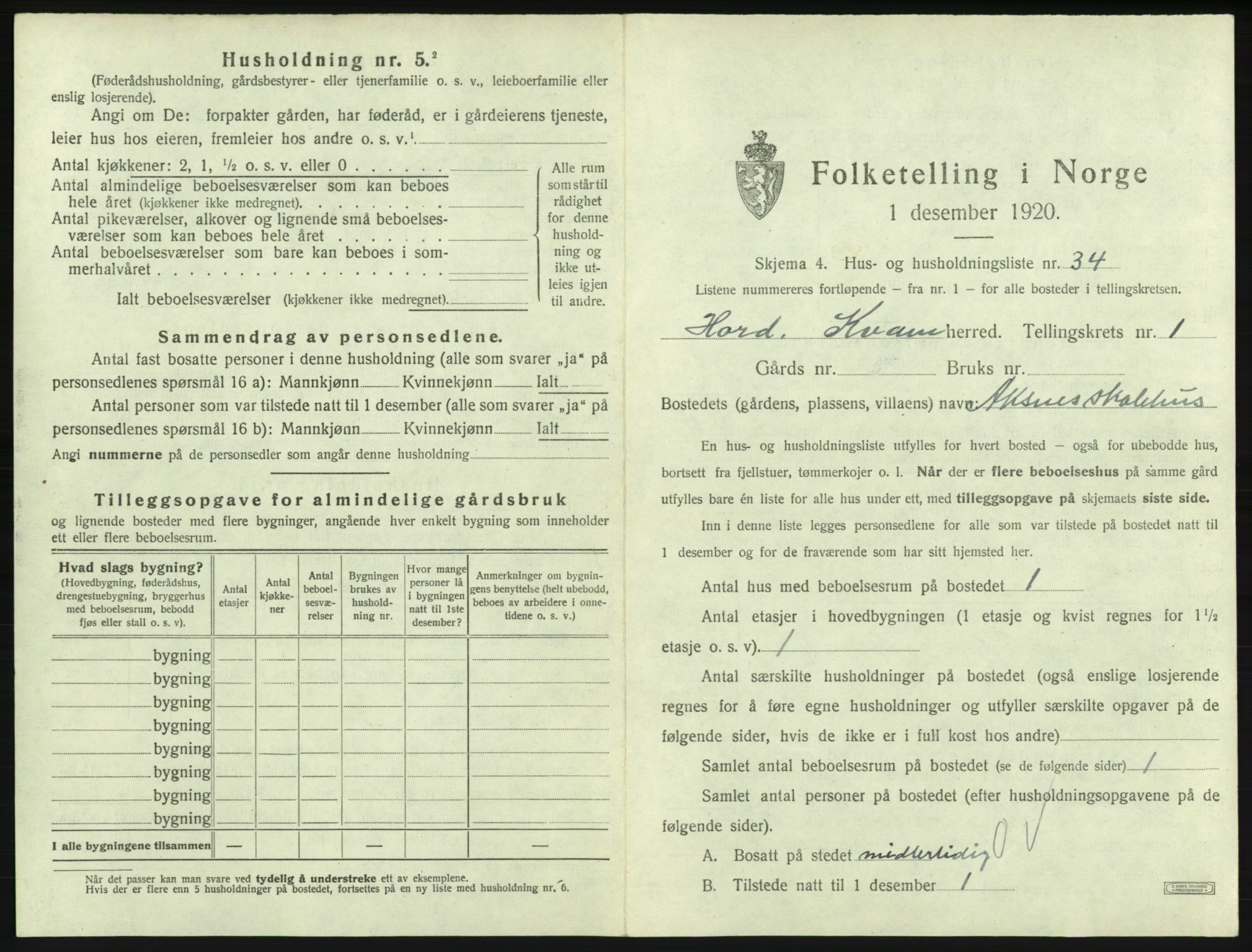 SAB, Folketelling 1920 for 1238 Kvam herred, 1920, s. 128