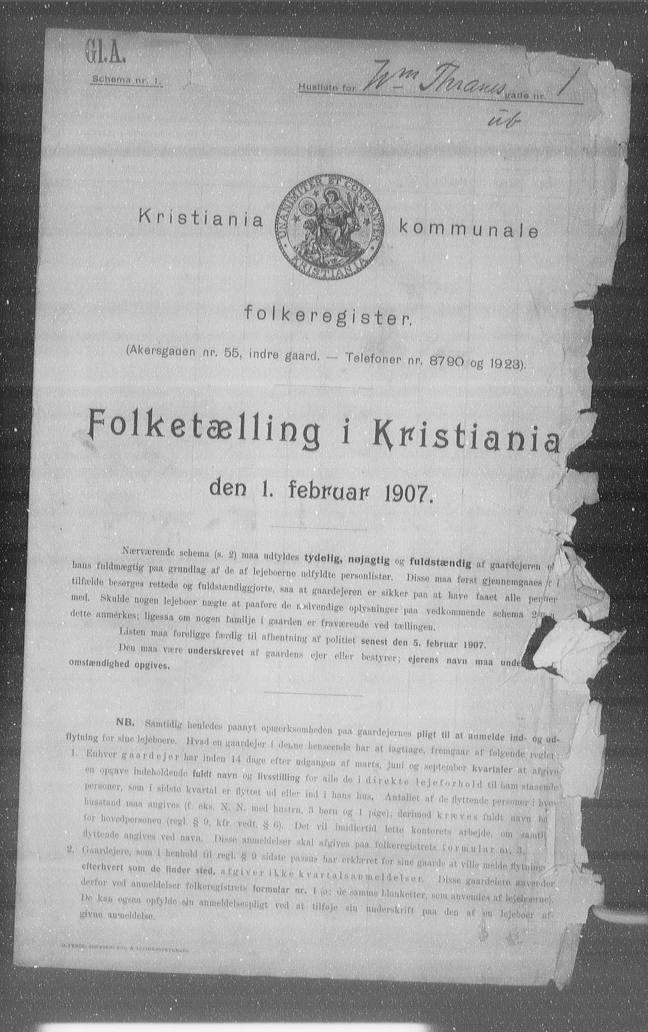 OBA, Kommunal folketelling 1.2.1907 for Kristiania kjøpstad, 1907, s. 64179
