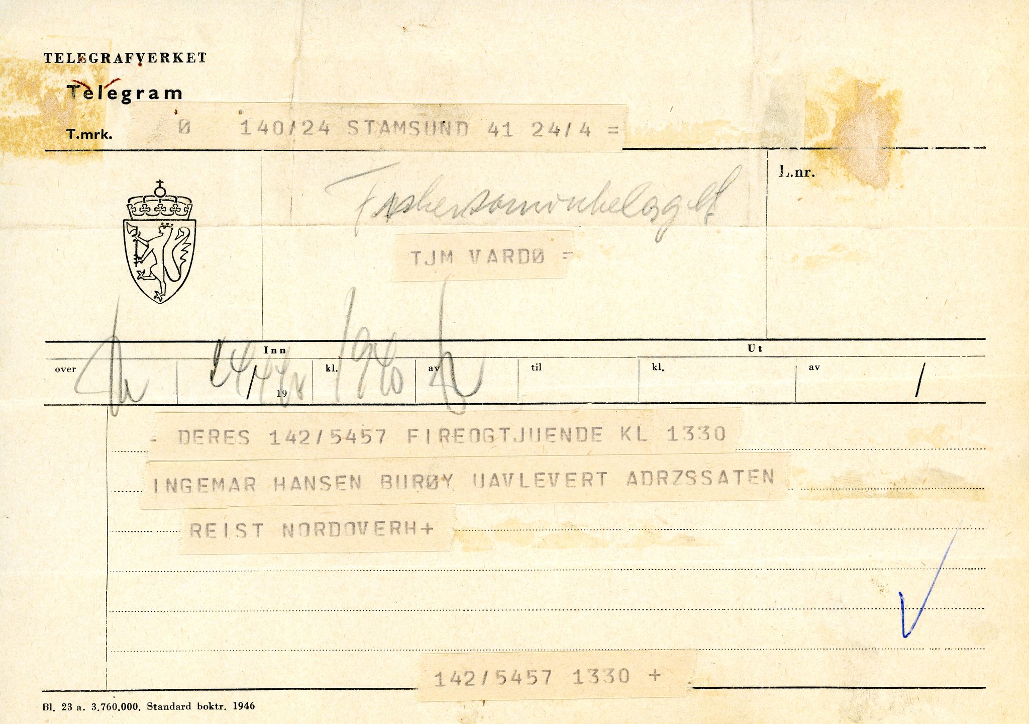 Vardø Fiskersamvirkelag, VAMU/A-0037/D/Da/L0001: Korrespondanse Ab-Eg, 1946-1950