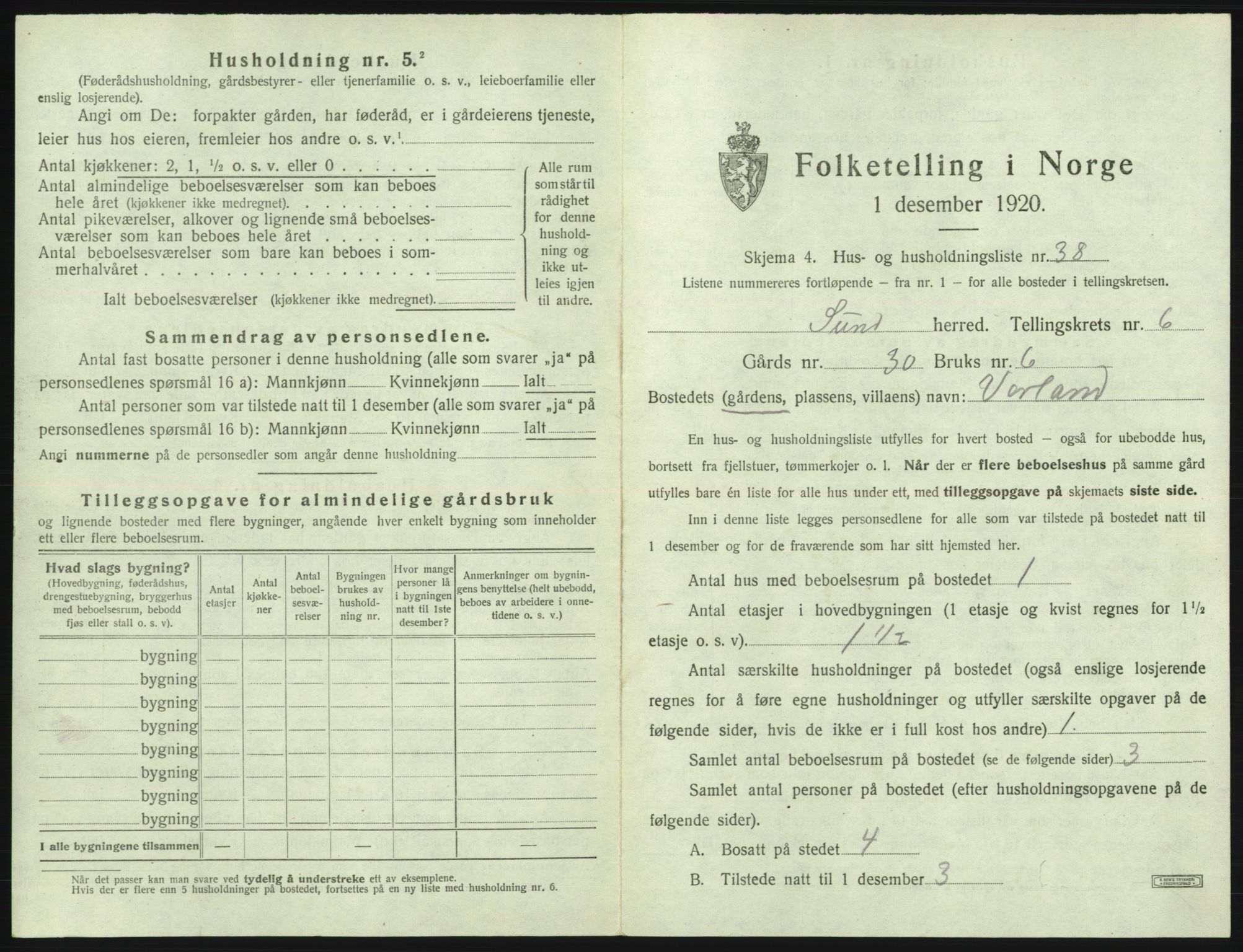 SAB, Folketelling 1920 for 1245 Sund herred, 1920, s. 579