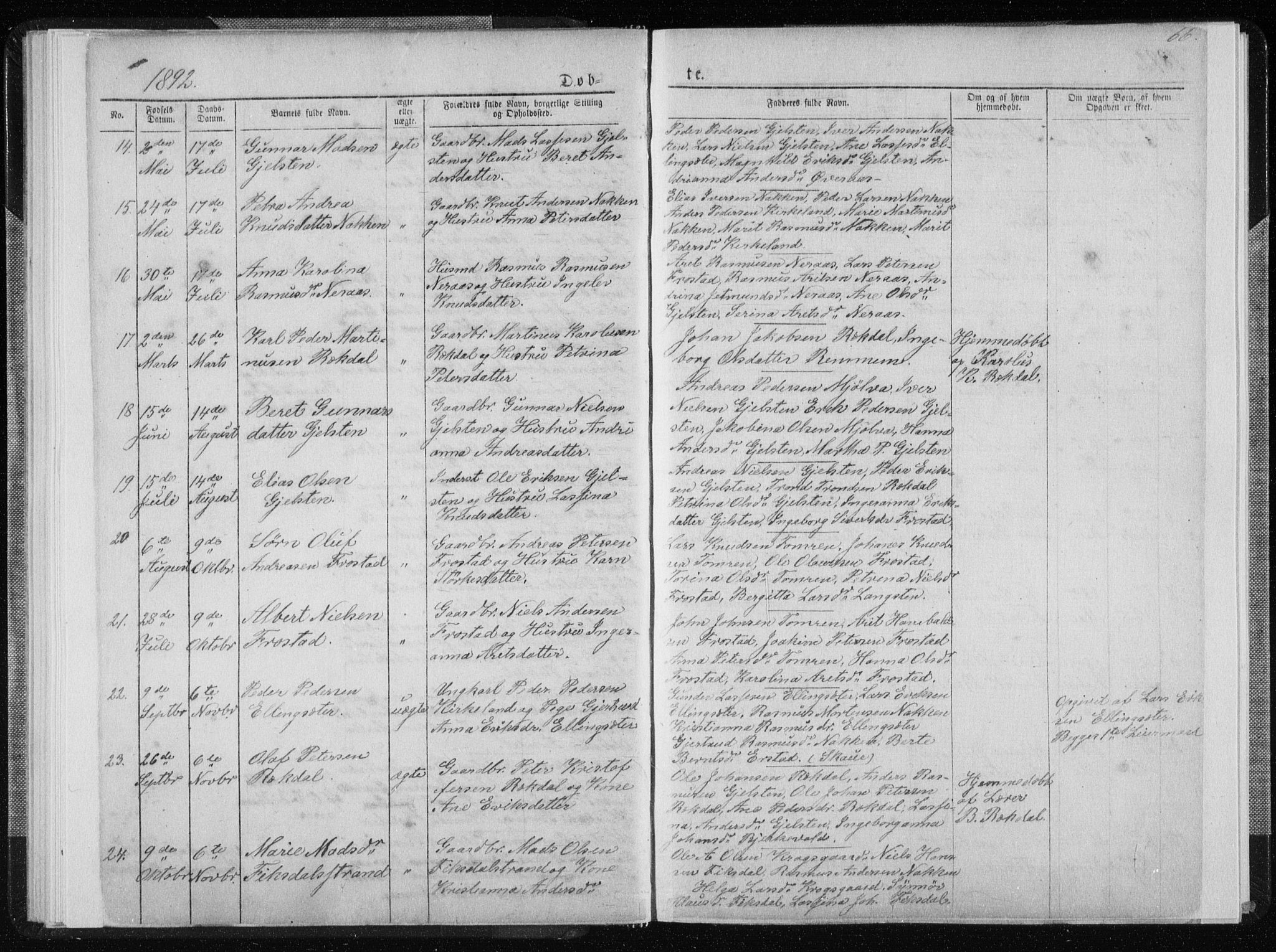 Ministerialprotokoller, klokkerbøker og fødselsregistre - Møre og Romsdal, AV/SAT-A-1454/540/L0541: Klokkerbok nr. 540C01, 1867-1920, s. 66