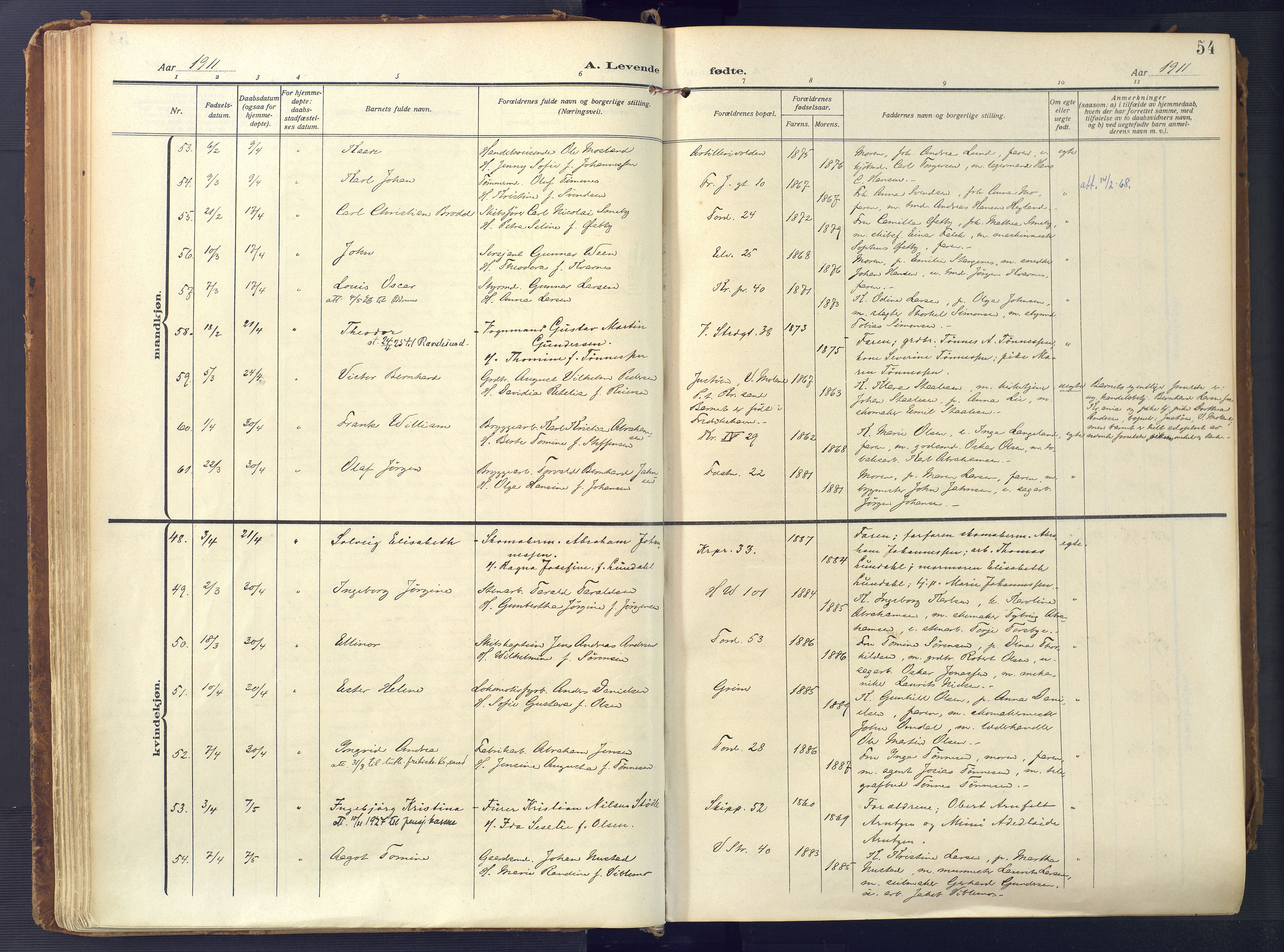 Kristiansand domprosti, AV/SAK-1112-0006/F/Fa/L0023: Ministerialbok nr. A 22, 1909-1917, s. 54