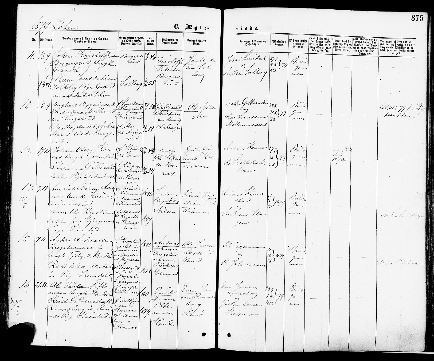 Høland prestekontor Kirkebøker, AV/SAO-A-10346a/F/Fa/L0012.a: Ministerialbok nr. I 12A, 1869-1879, s. 375