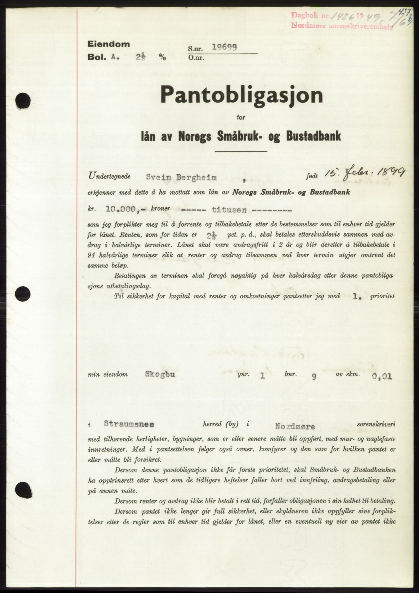 Nordmøre sorenskriveri, SAT/A-4132/1/2/2Ca: Pantebok nr. B101, 1949-1949, Dagboknr: 1436/1949
