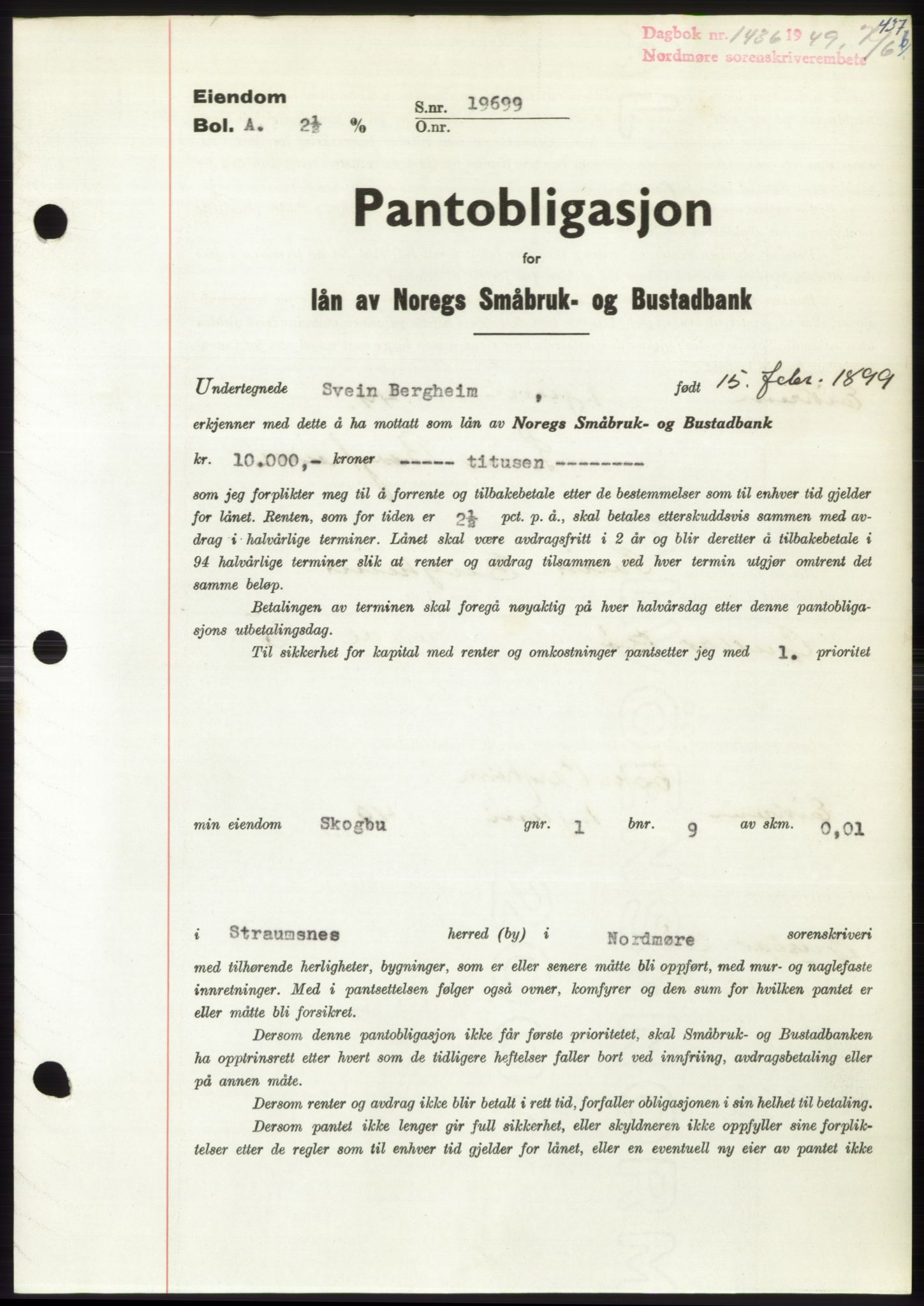 Nordmøre sorenskriveri, AV/SAT-A-4132/1/2/2Ca: Pantebok nr. B101, 1949-1949, Dagboknr: 1436/1949