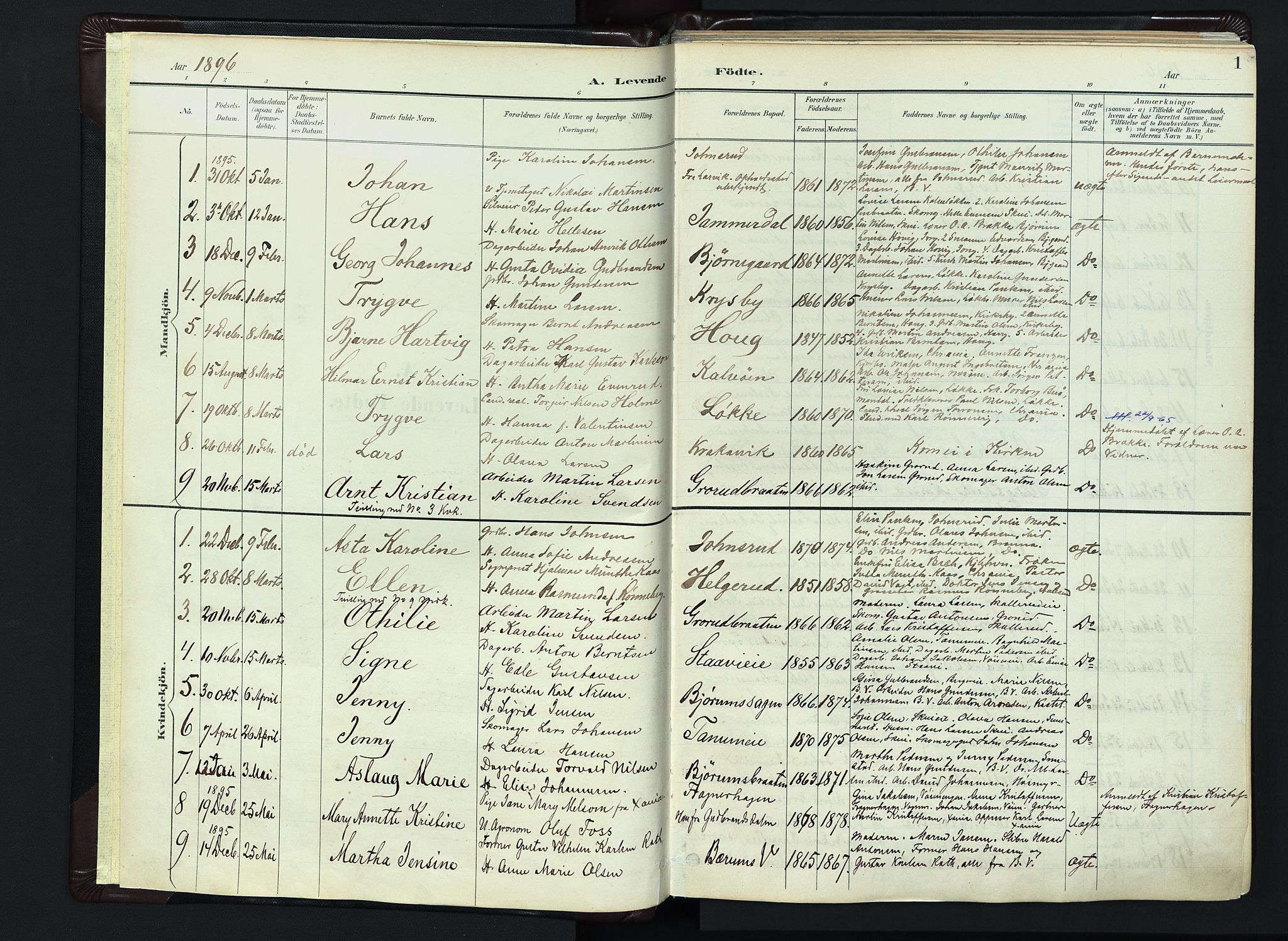 Vestre Bærum prestekontor Kirkebøker, AV/SAO-A-10209a/F/Fa/L0001: Ministerialbok nr. 1, 1896-1923, s. 1