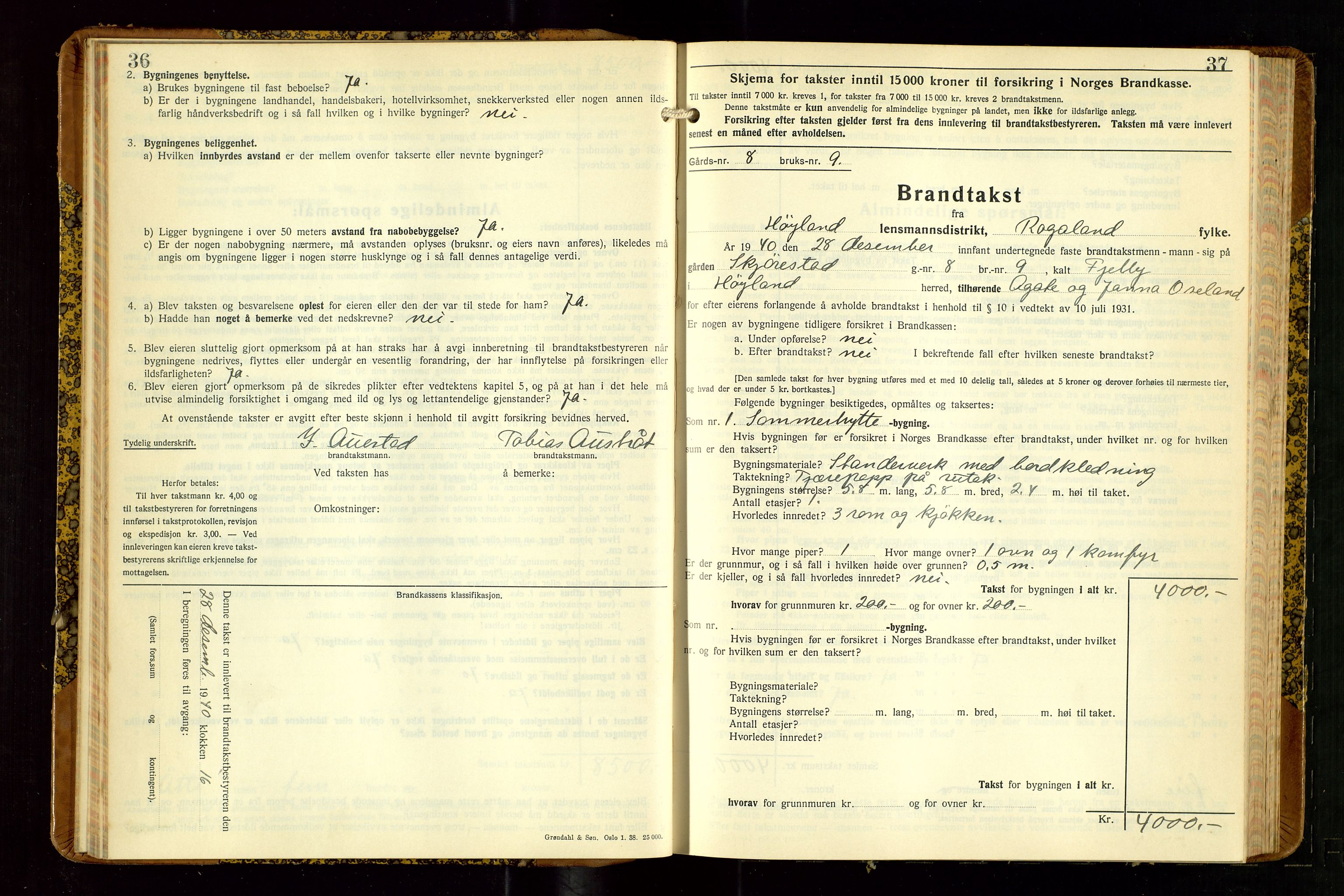 Høyland/Sandnes lensmannskontor, SAST/A-100166/Gob/L0008: "Branntakstprotokoll", 1940-1952, s. 36-37