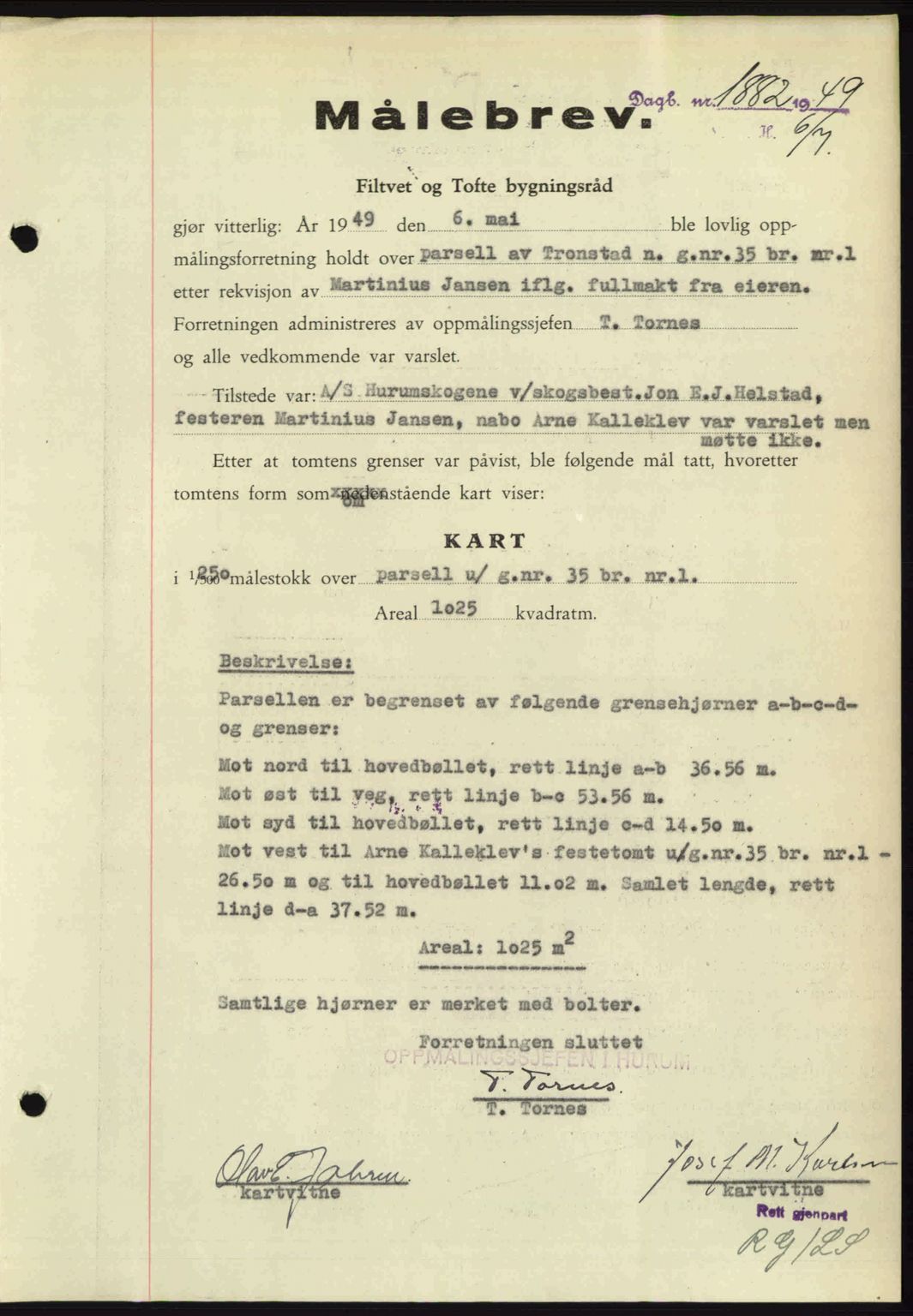 Lier, Røyken og Hurum sorenskriveri, SAKO/A-89/G/Ga/Gab/L0101: Pantebok nr. 101, 1949-1949, Dagboknr: 1882/1949