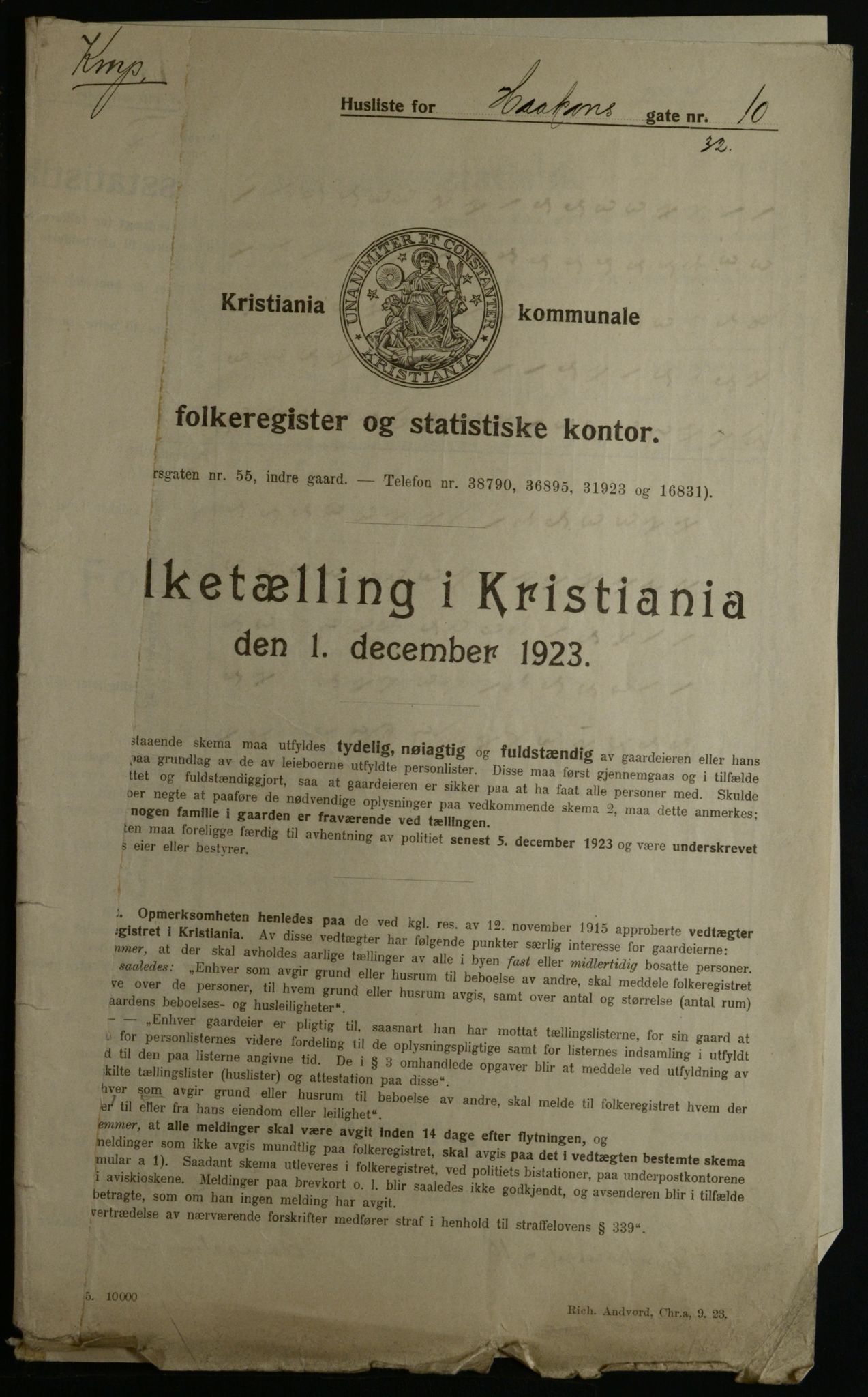 OBA, Kommunal folketelling 1.12.1923 for Kristiania, 1923, s. 47599