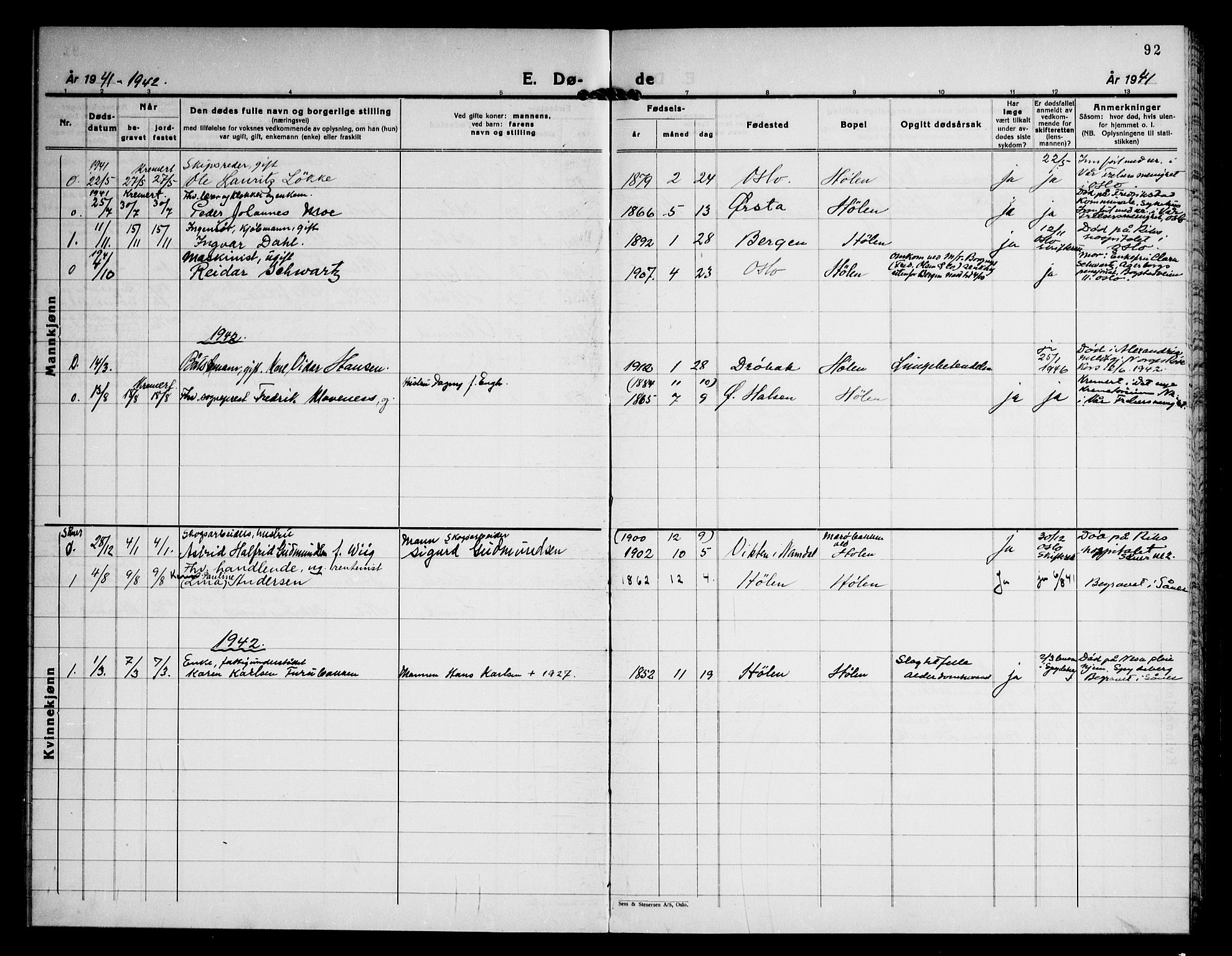 Vestby prestekontor Kirkebøker, AV/SAO-A-10893/F/Fe/L0002: Ministerialbok nr. V 2, 1932-1946, s. 92