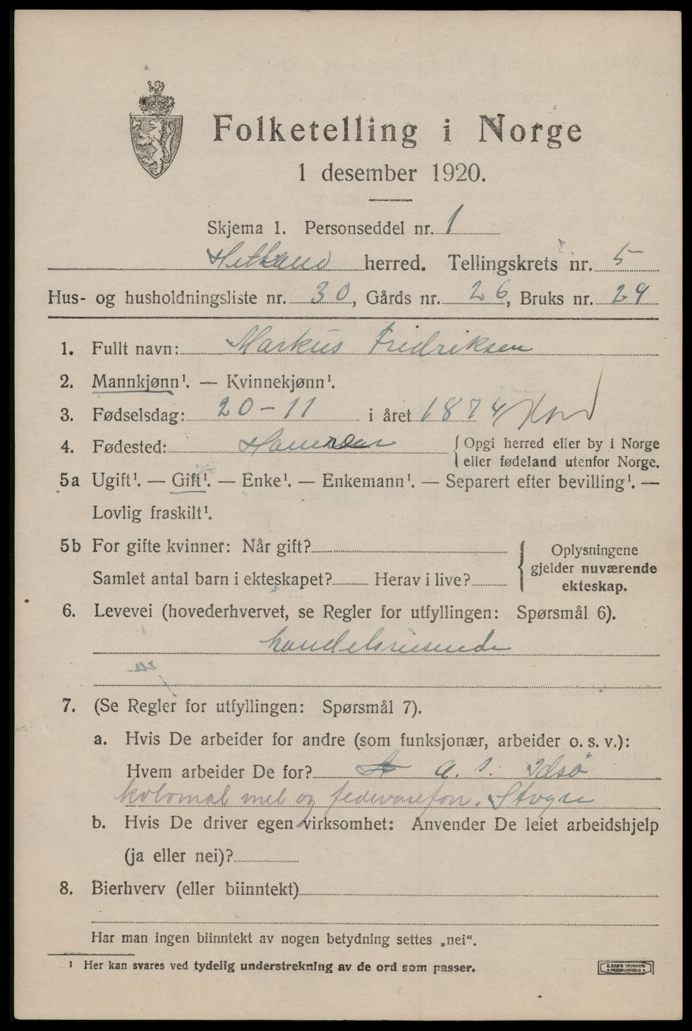 SAST, Folketelling 1920 for 1126 Hetland herred, 1920, s. 8759
