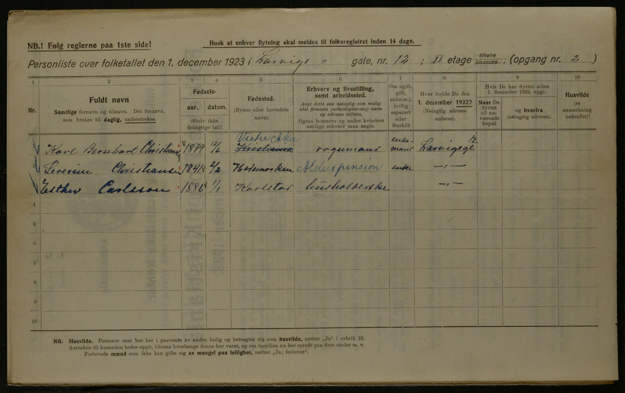 OBA, Kommunal folketelling 1.12.1923 for Kristiania, 1923, s. 63460