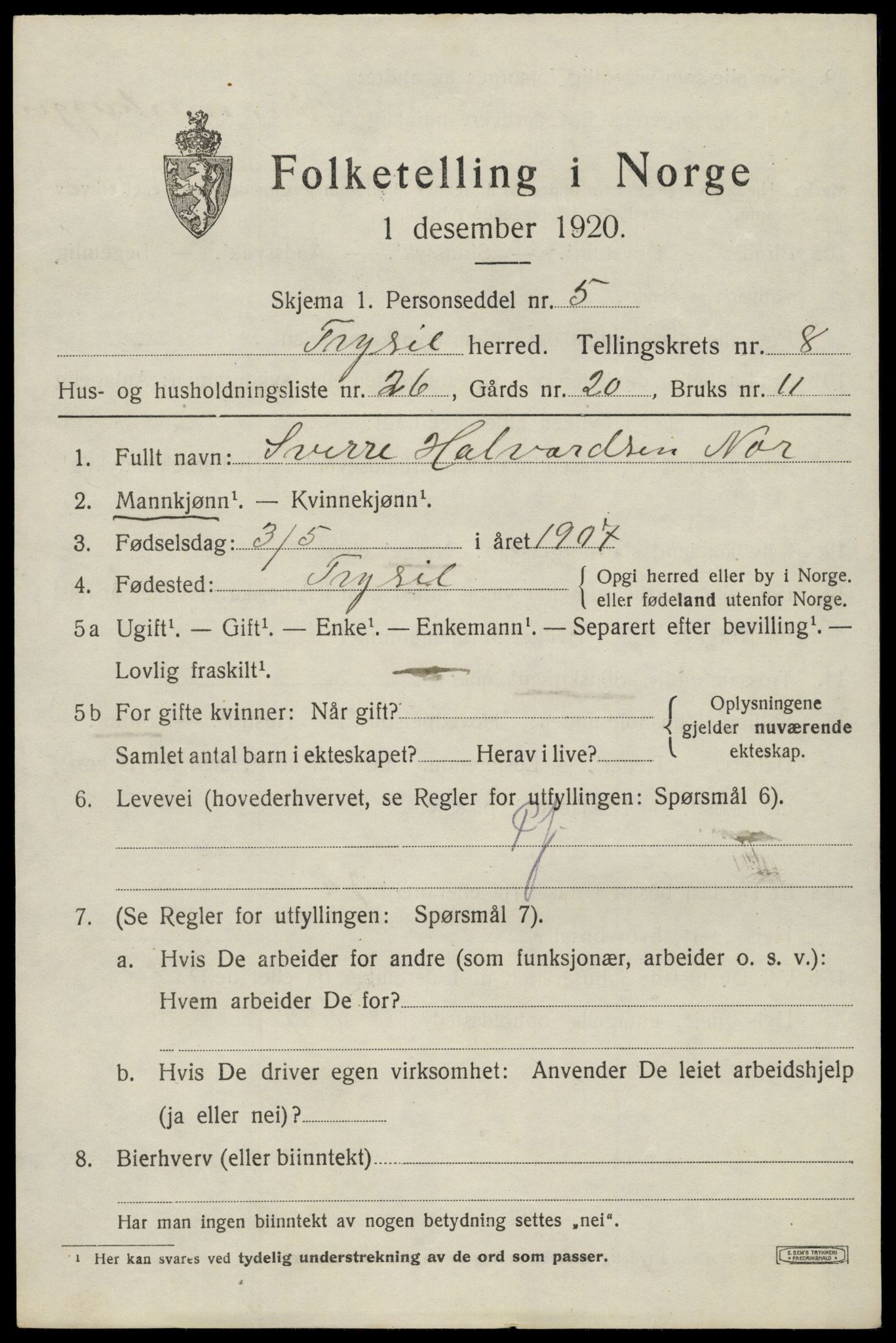 SAH, Folketelling 1920 for 0428 Trysil herred, 1920, s. 6551