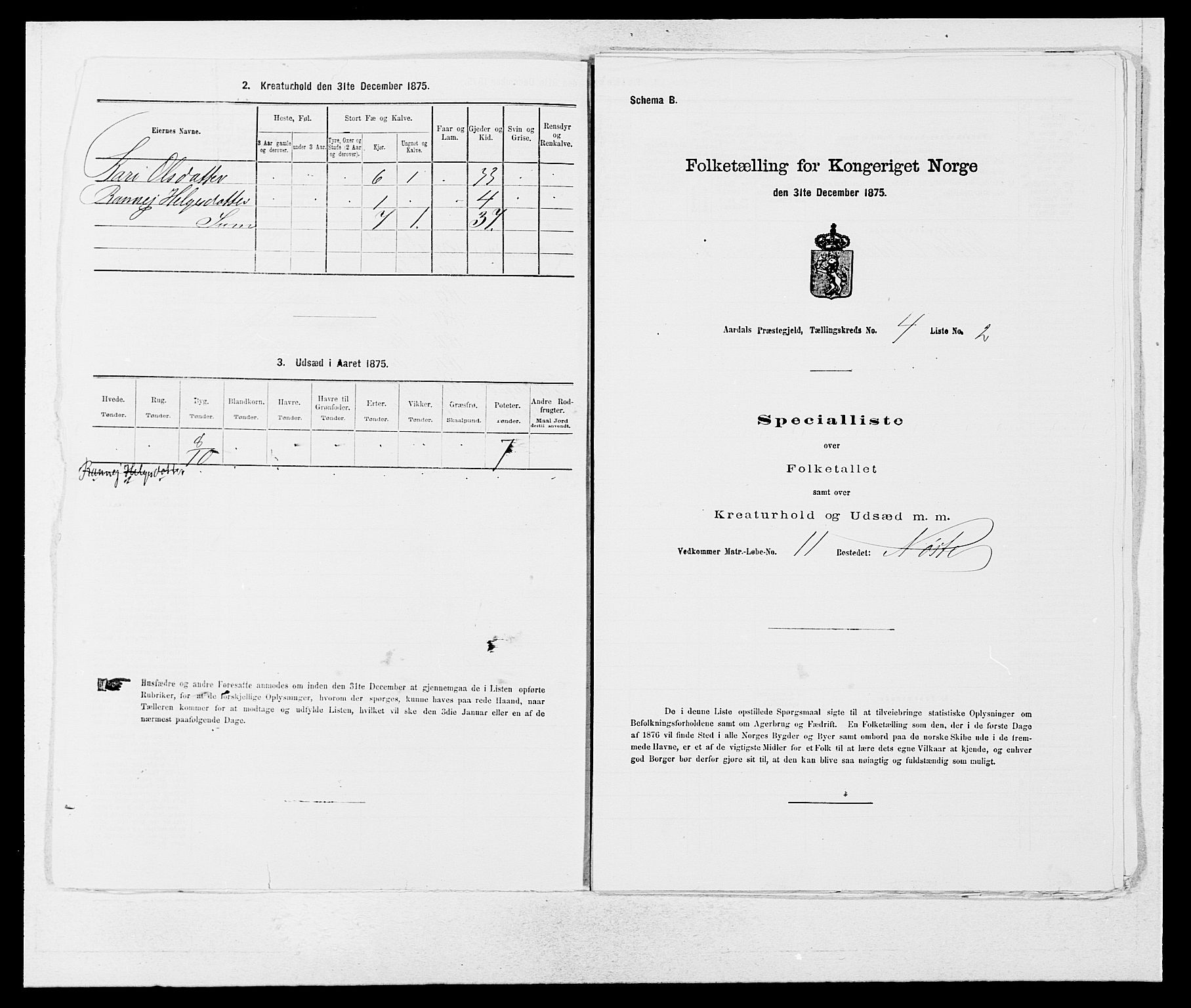 SAB, Folketelling 1875 for 1424P Årdal prestegjeld, 1875, s. 397