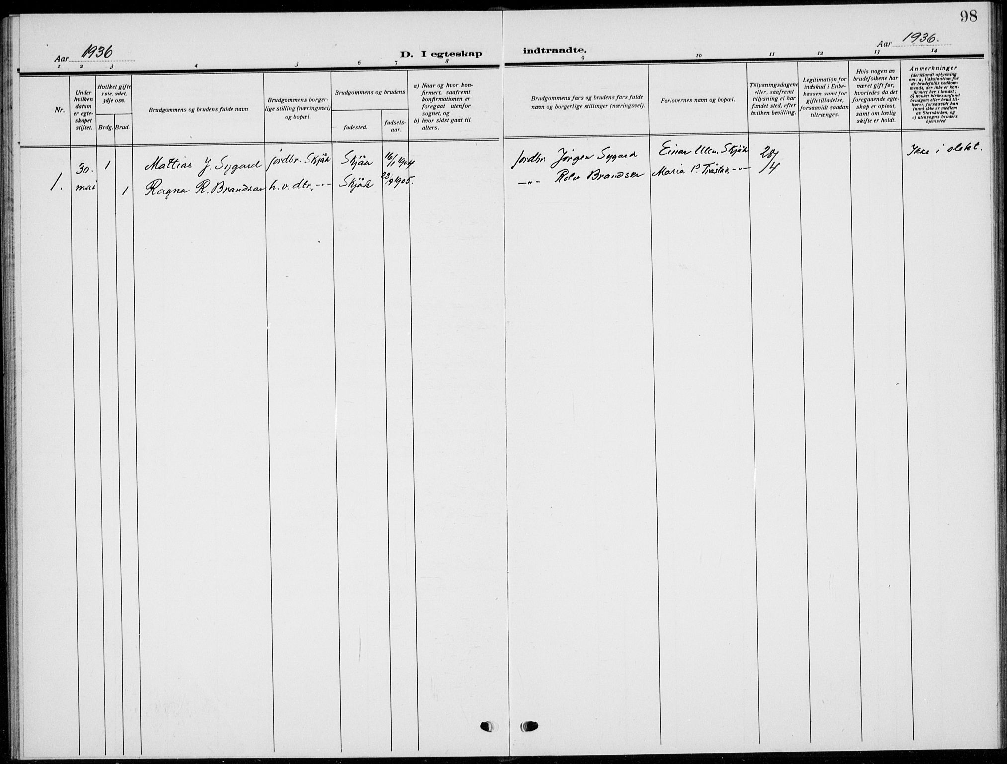 Skjåk prestekontor, AV/SAH-PREST-072/H/Ha/Hab/L0005: Klokkerbok nr. 5, 1922-1936, s. 98