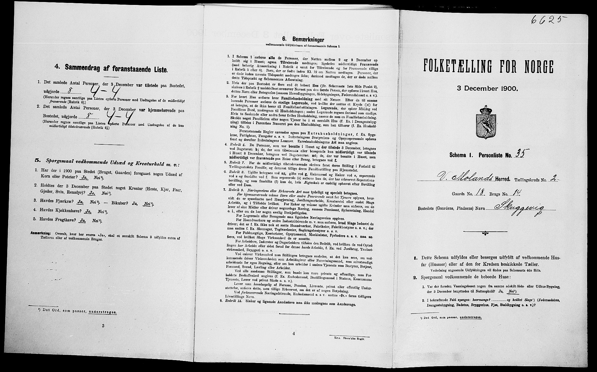 SAK, Folketelling 1900 for 0926 Vestre Moland herred, 1900, s. 304