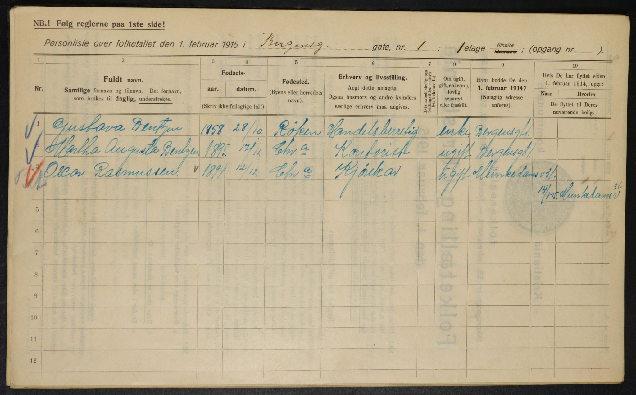 OBA, Kommunal folketelling 1.2.1915 for Kristiania, 1915, s. 3758