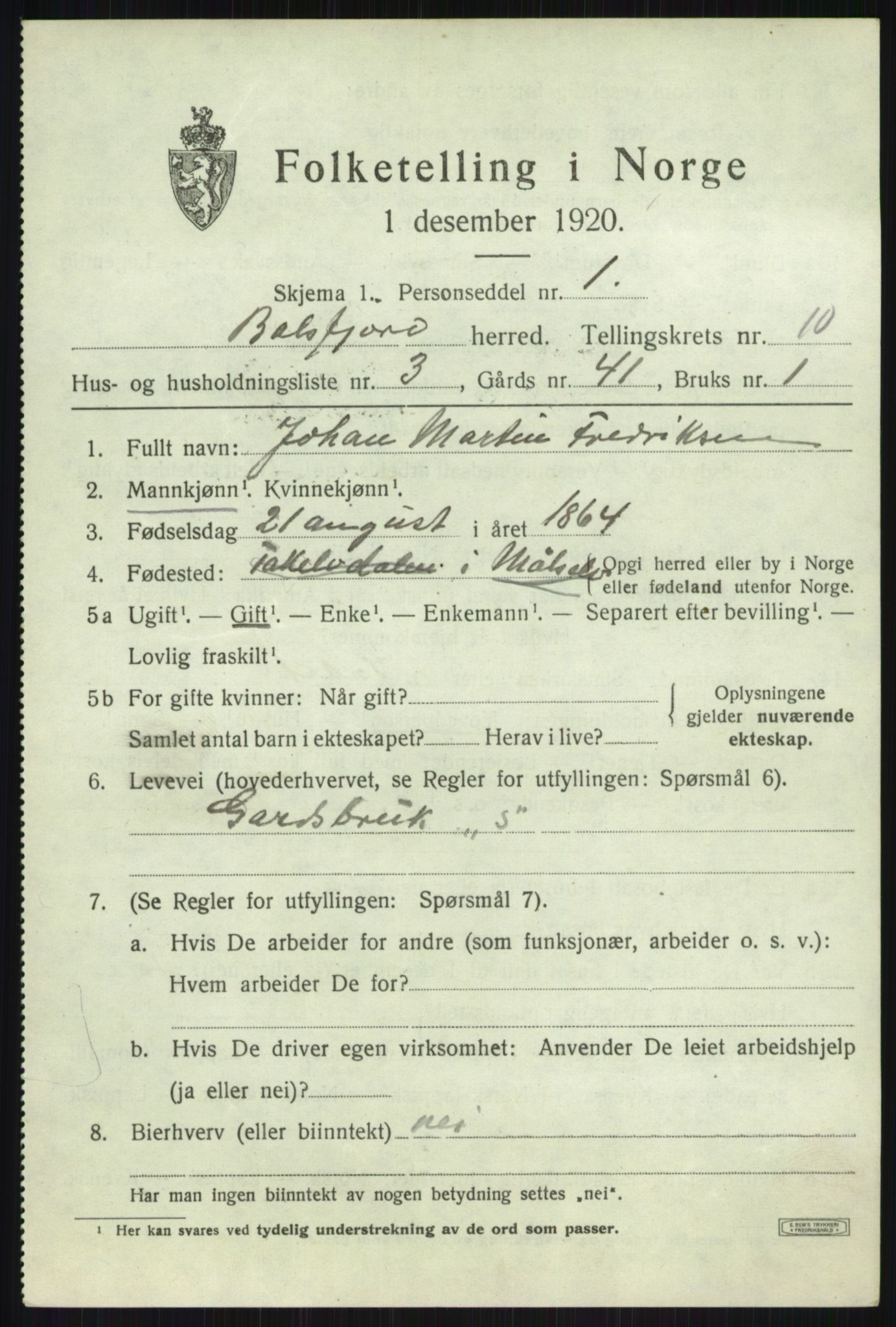 SATØ, Folketelling 1920 for 1933 Balsfjord herred, 1920, s. 5297