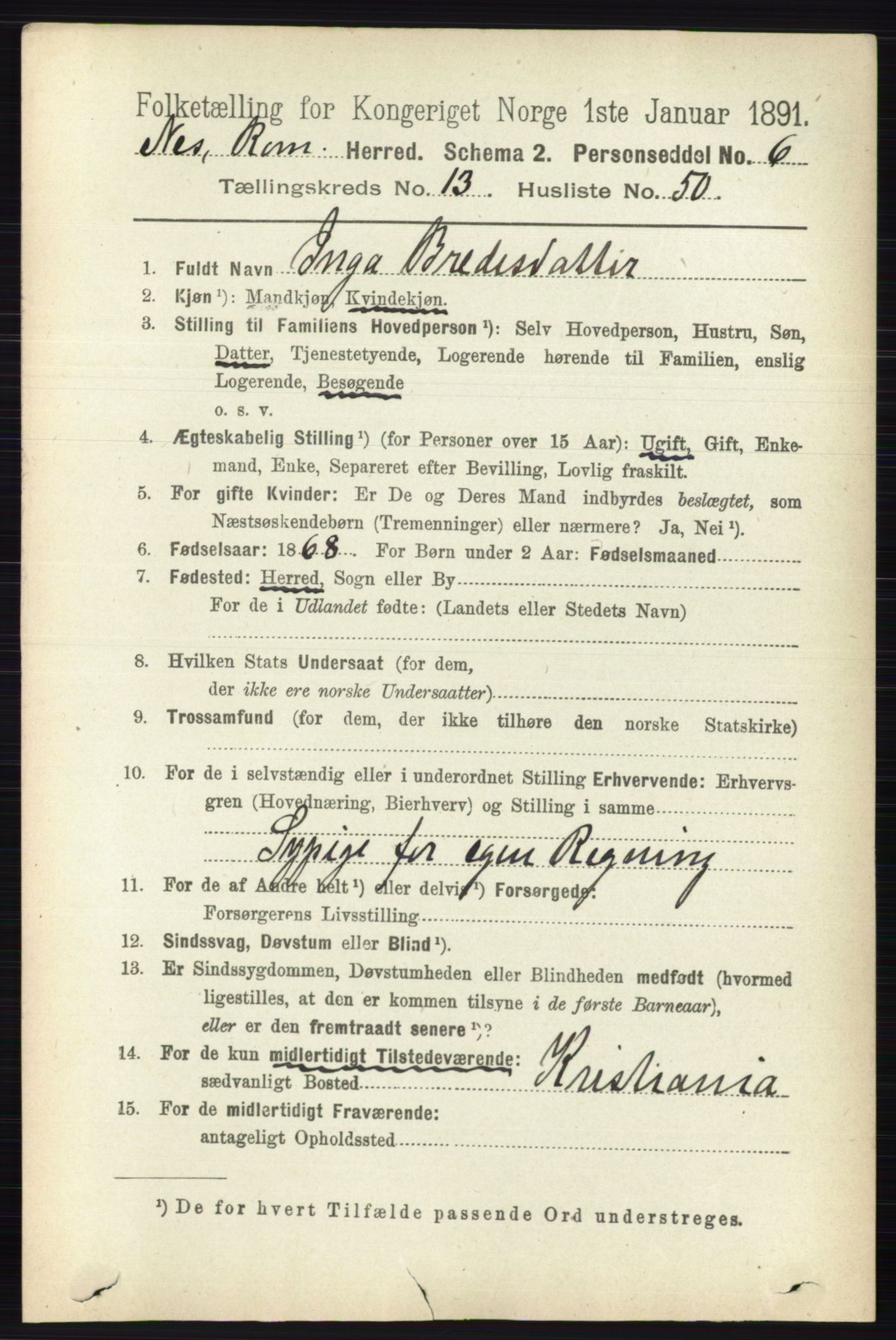 RA, Folketelling 1891 for 0236 Nes herred, 1891, s. 8117