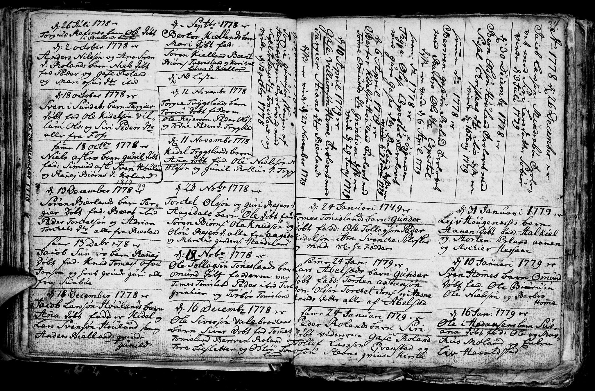 Bjelland sokneprestkontor, SAK/1111-0005/F/Fb/Fba/L0002: Klokkerbok nr. B 2, 1753-1792, s. 34