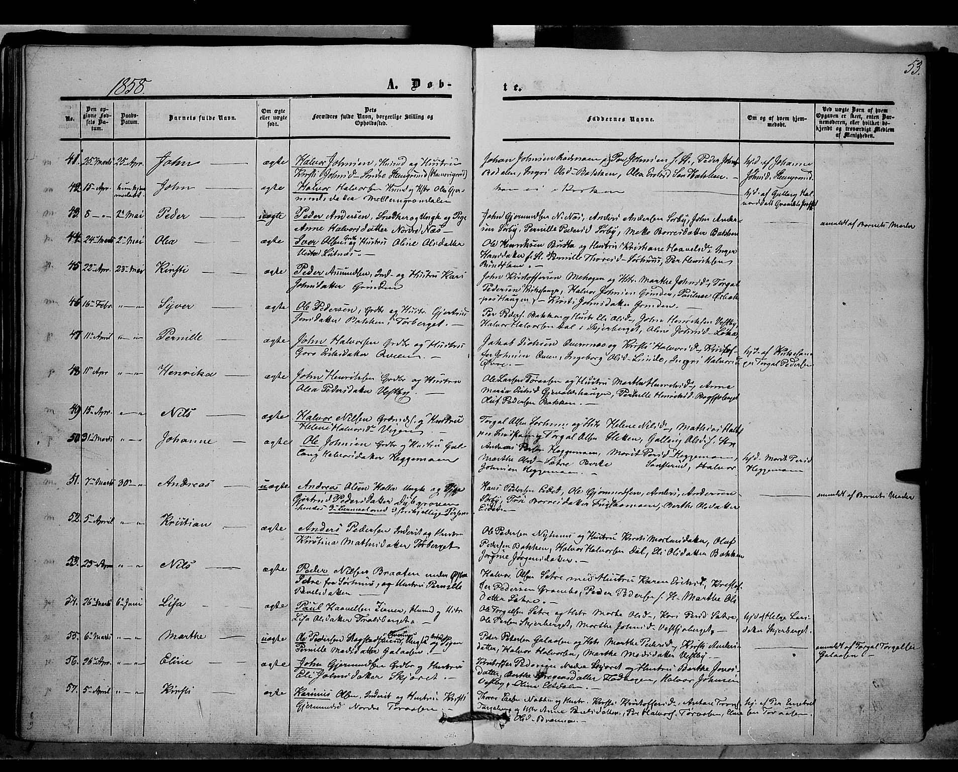 Trysil prestekontor, AV/SAH-PREST-046/H/Ha/Haa/L0005: Ministerialbok nr. 5, 1851-1865, s. 53