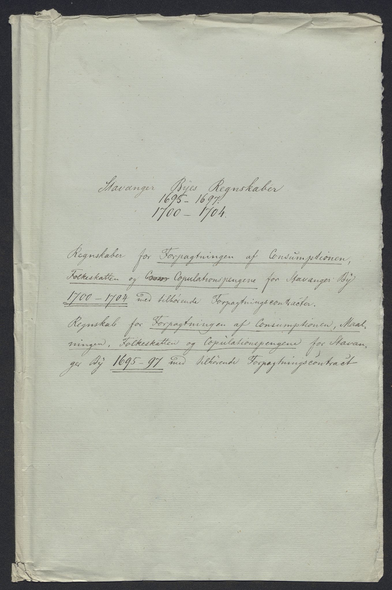 Rentekammeret inntil 1814, Reviderte regnskaper, Byregnskaper, AV/RA-EA-4066/R/Ro/L0333: [O25] Konsumpsjonsregnskap, 1690-1704, s. 119