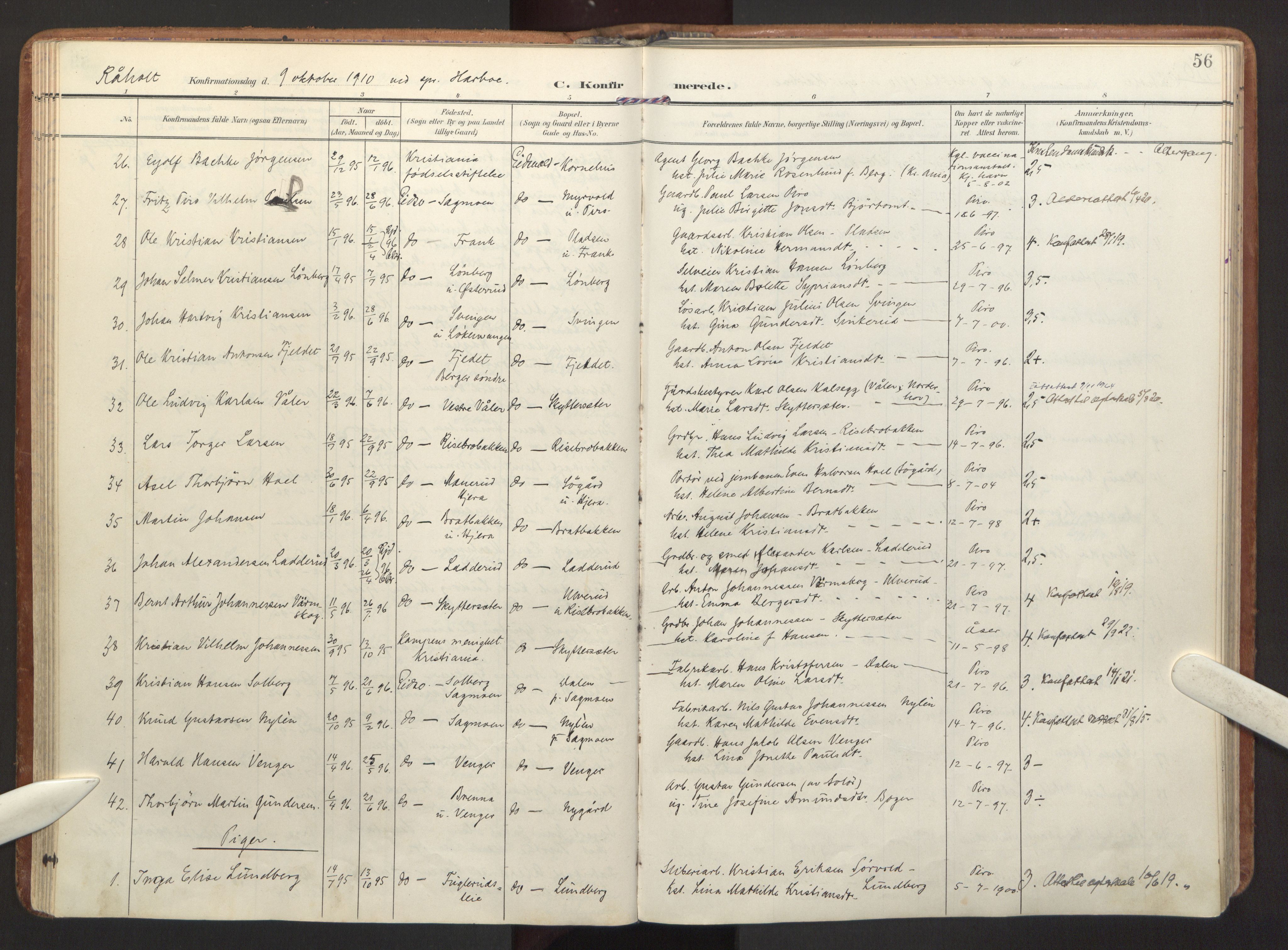 Eidsvoll prestekontor Kirkebøker, AV/SAO-A-10888/F/Fa/L0007: Ministerialbok nr. I 7, 1905-1920, s. 56