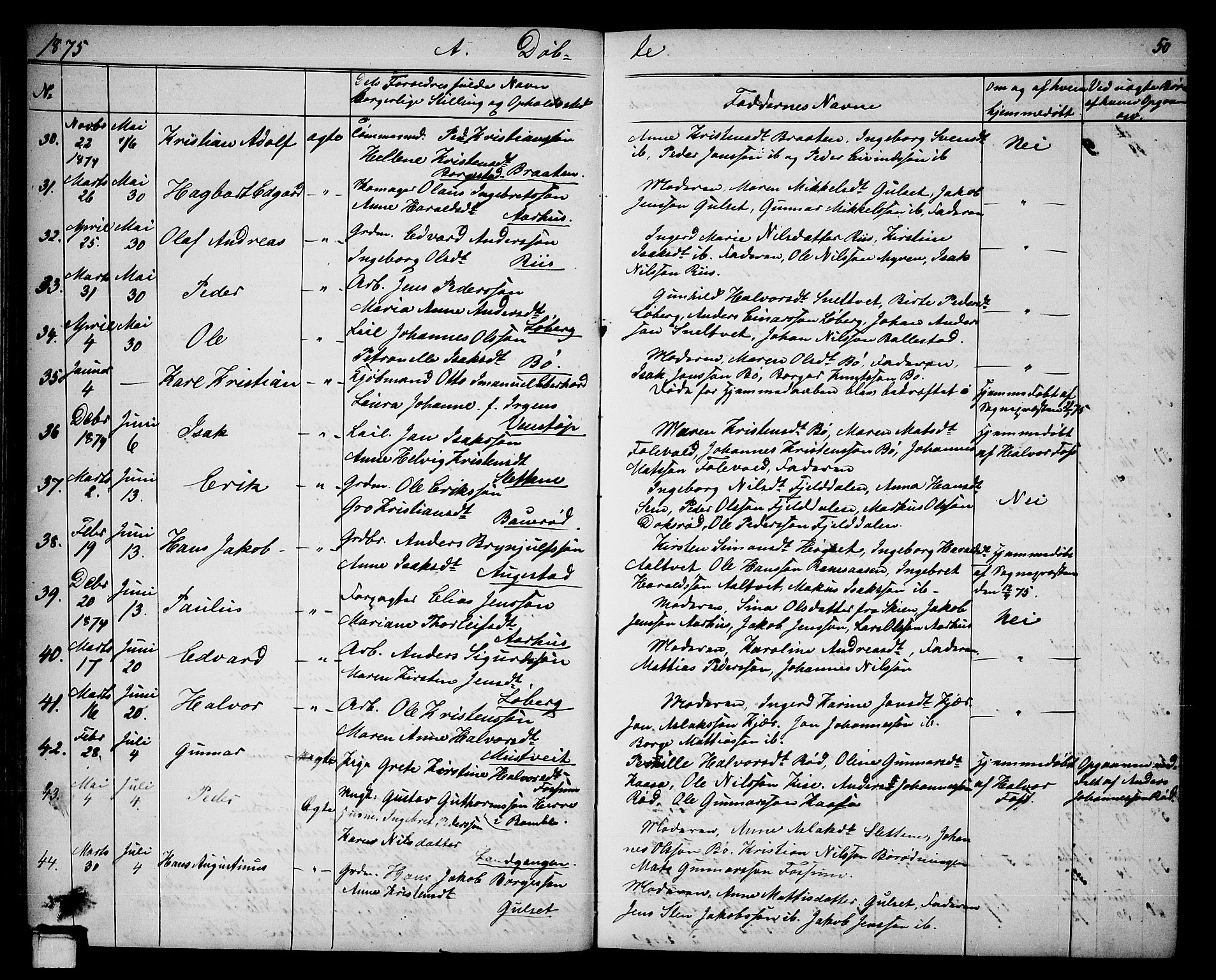 Gjerpen kirkebøker, AV/SAKO-A-265/G/Ga/L0001: Klokkerbok nr. I 1, 1864-1882, s. 50