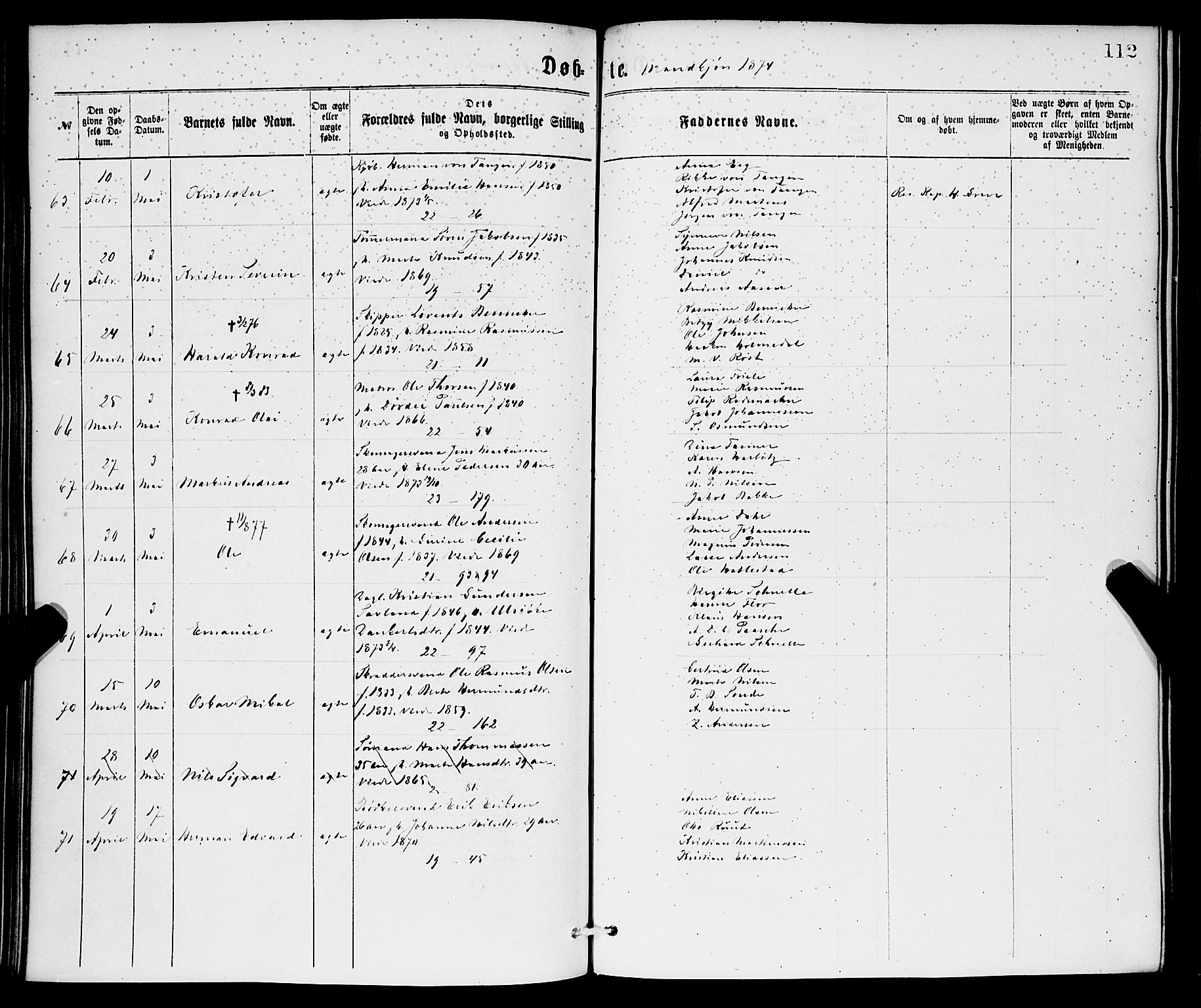 Korskirken sokneprestembete, AV/SAB-A-76101/H/Hab: Klokkerbok nr. B 6, 1869-1874, s. 112