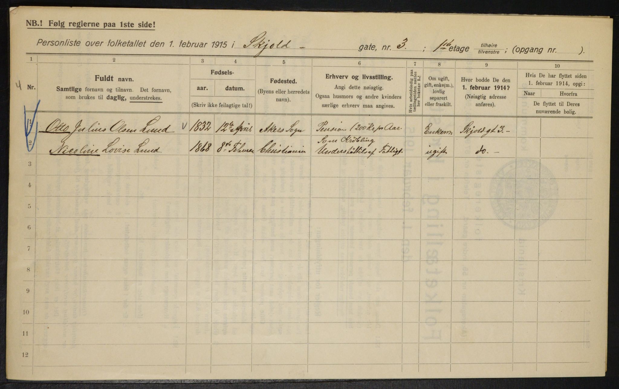 OBA, Kommunal folketelling 1.2.1915 for Kristiania, 1915, s. 96054